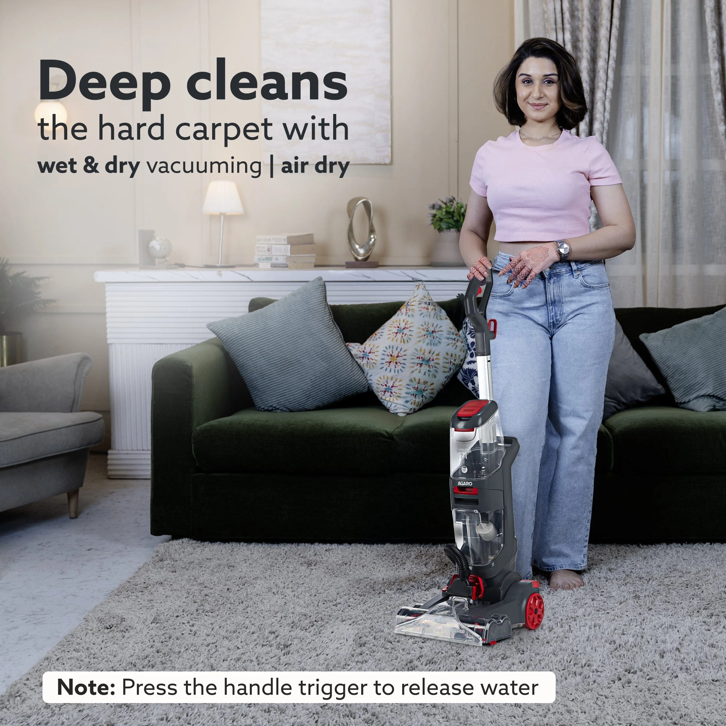 Elite Upright Wet & Dry Carpet Cleaner, 800W, 13.5 kPa Suction Pressure, 2 in 1 Handheld Carpet Spot Cleaner Machine, Dual Rolling Brush, Upholstery Cleaner, Carpet Washer for Spills & Stains - Image 2