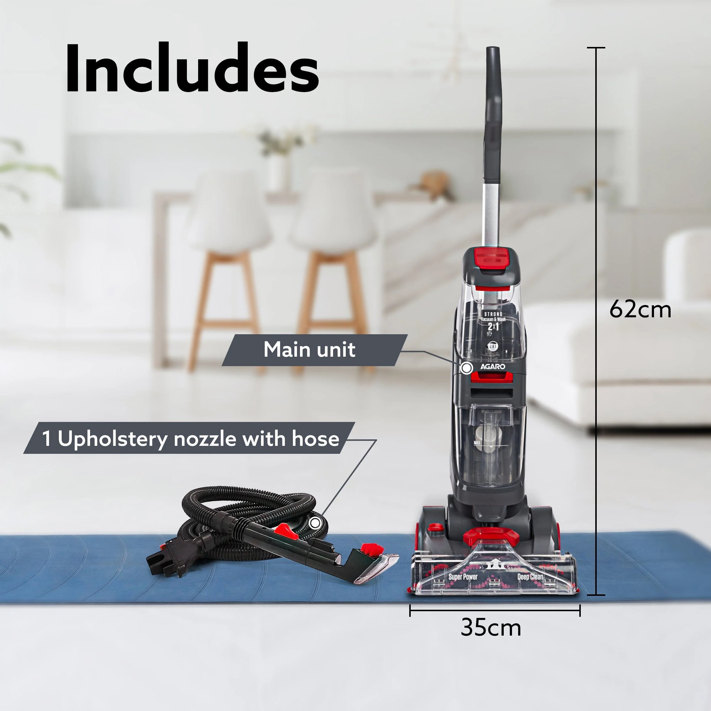 Elite Upright Wet & Dry Carpet Cleaner, 800W, 13.5 kPa Suction Pressure, 2 in 1 Handheld Carpet Spot Cleaner Machine, Dual Rolling Brush, Upholstery Cleaner, Carpet Washer for Spills & Stains - Image 7