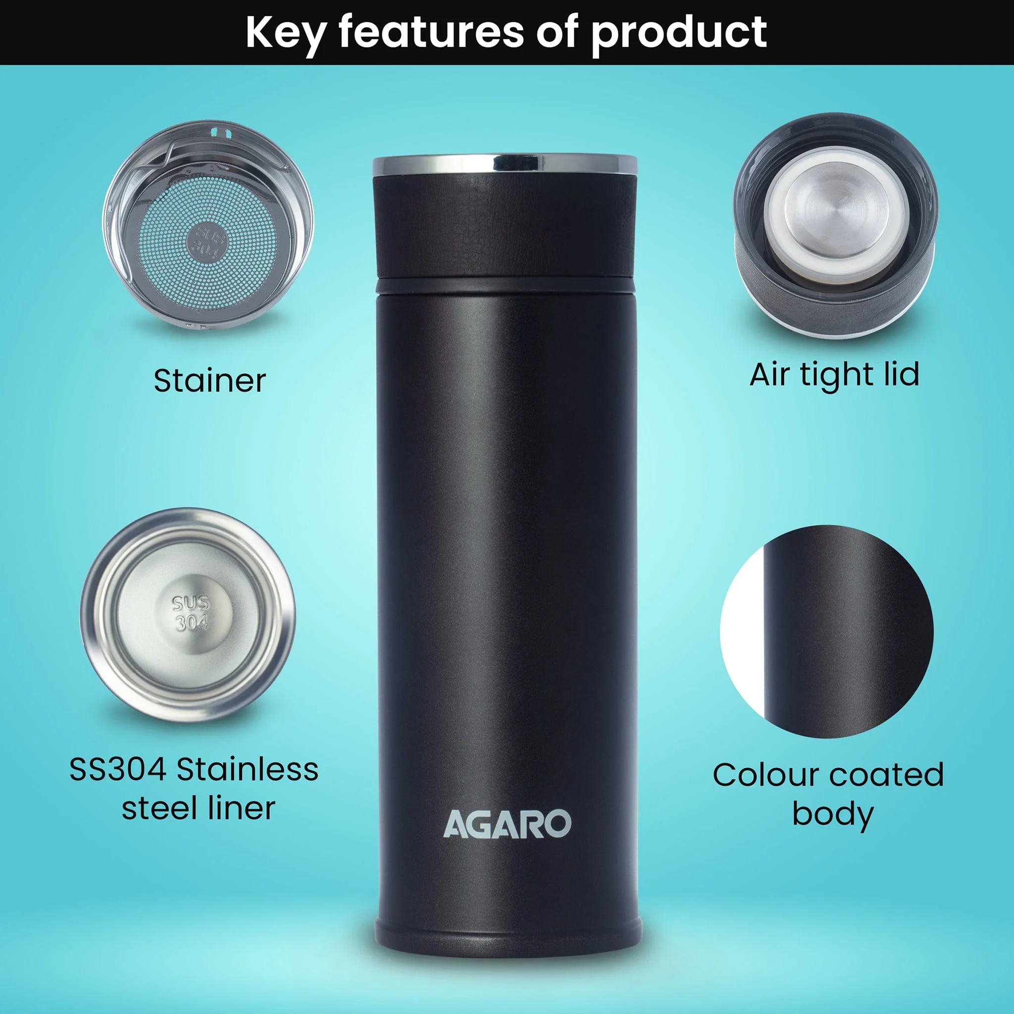 Elite Vacuum Flask 480ml Black - Image 5