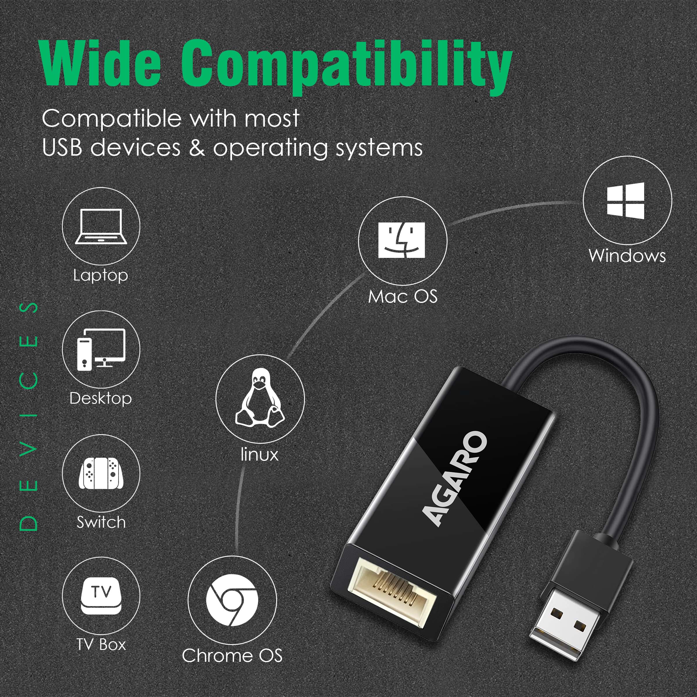 Ethernet Adapter USB 2.0 To 10/100MHZ Network RJ45 LAN Wired Adapter, Plug & Play, Compatible With Nintendo Switch Macbook Chrome Book Windows Mac OS Surface Linux For Laptop Black - Image 3