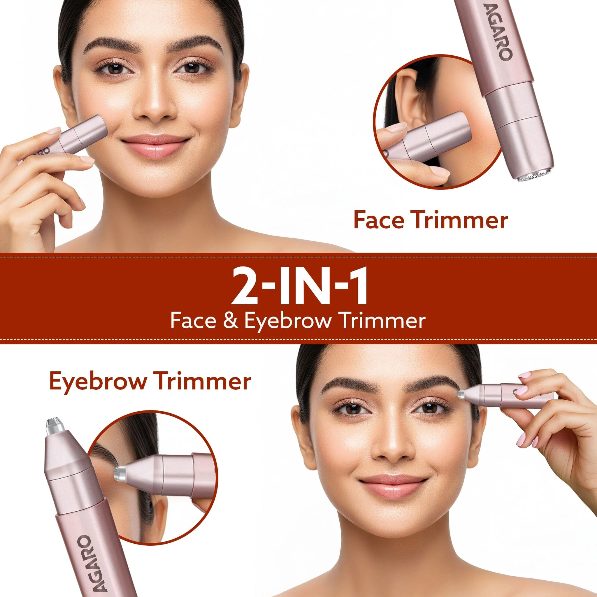 Facial Hair Remover |Eyebrow Trimmer FHR190 Rose Gold For Women, Rechargeable, Cordless, Safe & Painless Electric Shaver, Hypoallergenic Blade, Multipurpose Use For Upper Lip, Chin - Image 2