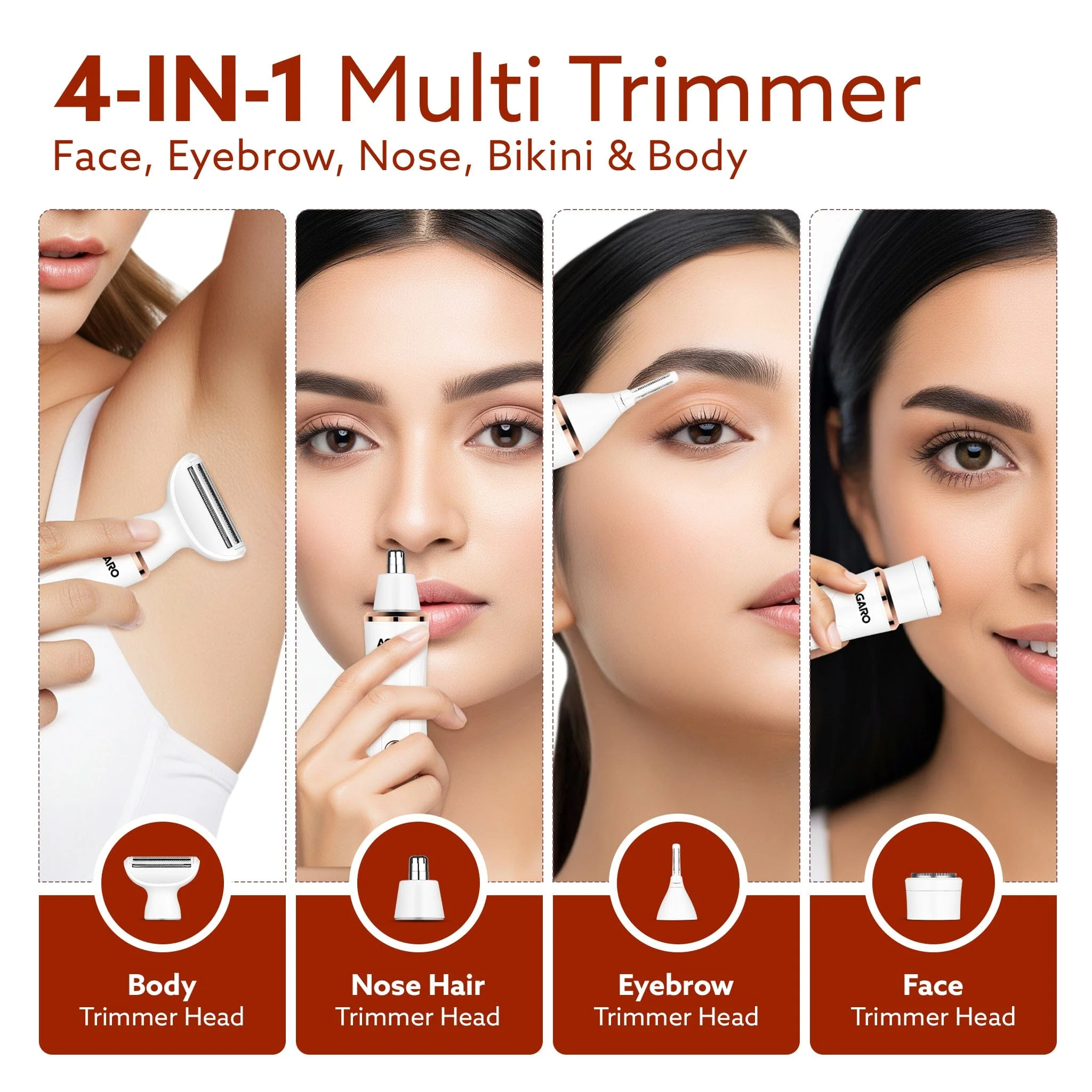 Female Multi Trimmer 3117 – Facial Hair Removal Machine, Bikini Trimmer, Eyebrow & Nose Hair Trimmer Painless body hair trimming. Type-C charging, up to 90 minutes runtime,White. - Image 3