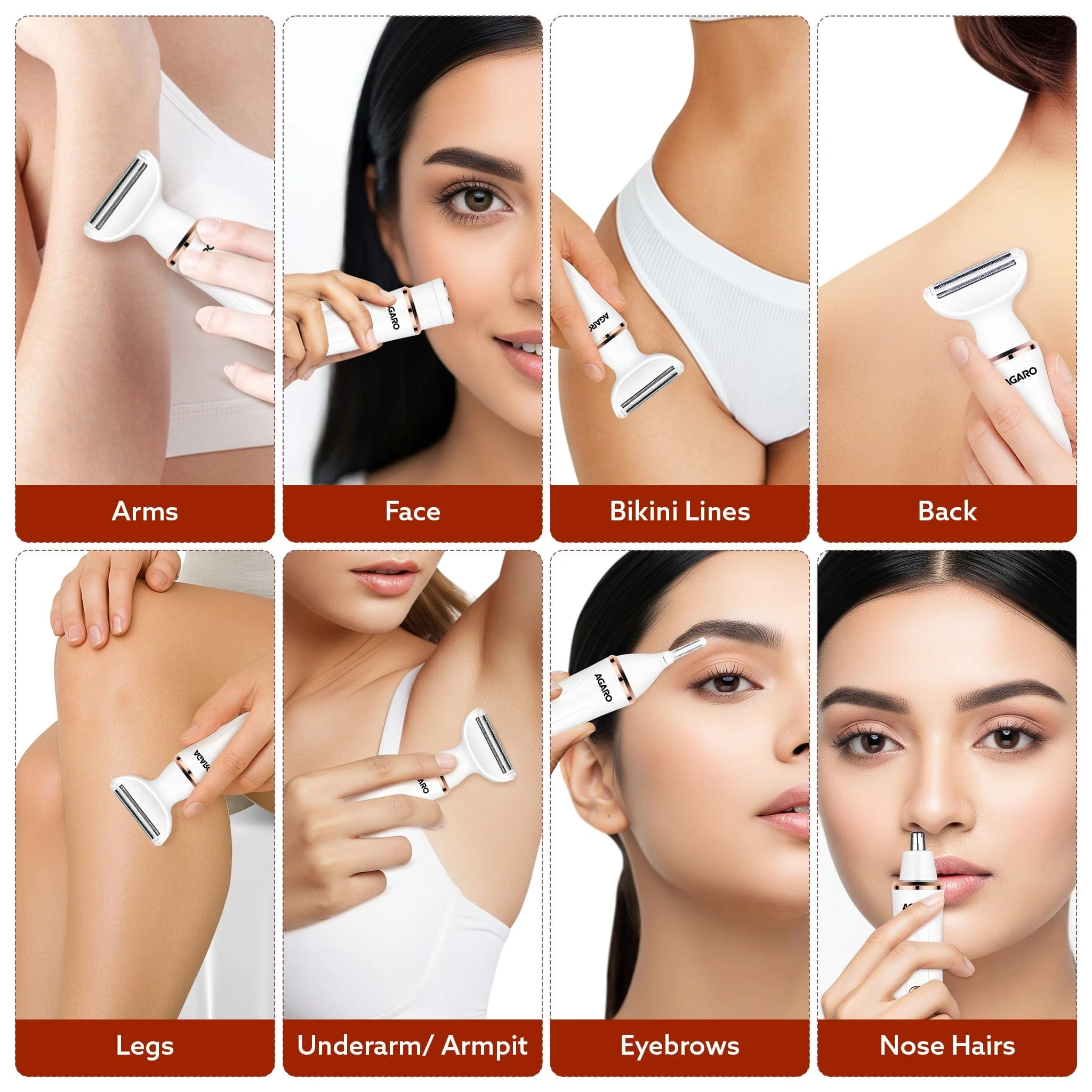 Female Multi Trimmer 3117 – Facial Hair Removal Machine, Bikini Trimmer, Eyebrow & Nose Hair Trimmer Painless body hair trimming. Type-C charging, up to 90 minutes runtime,White. - Image 4