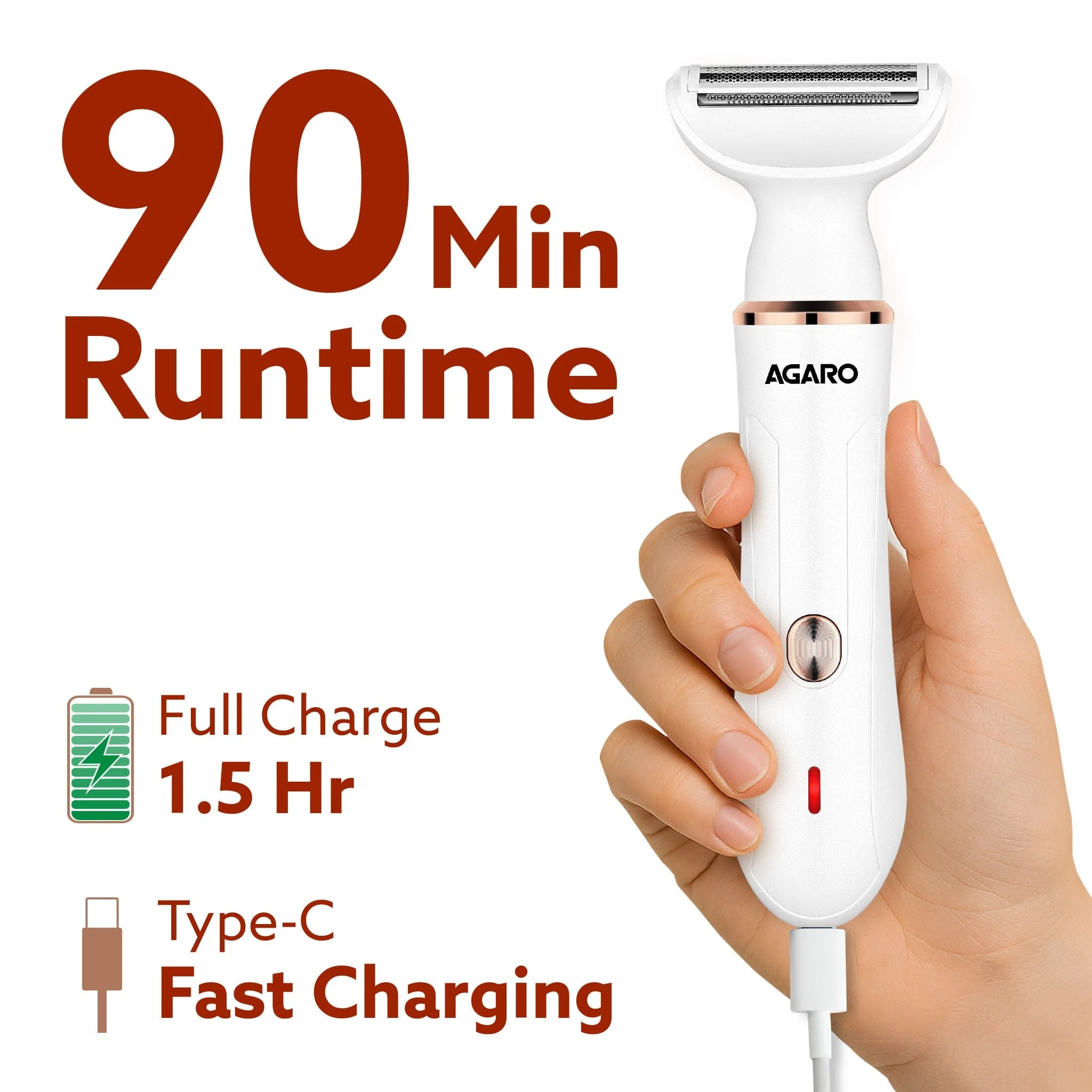 Female Multi Trimmer 3117 – Facial Hair Removal Machine, Bikini Trimmer, Eyebrow & Nose Hair Trimmer Painless body hair trimming. Type-C charging, up to 90 minutes runtime,White. - Image 5