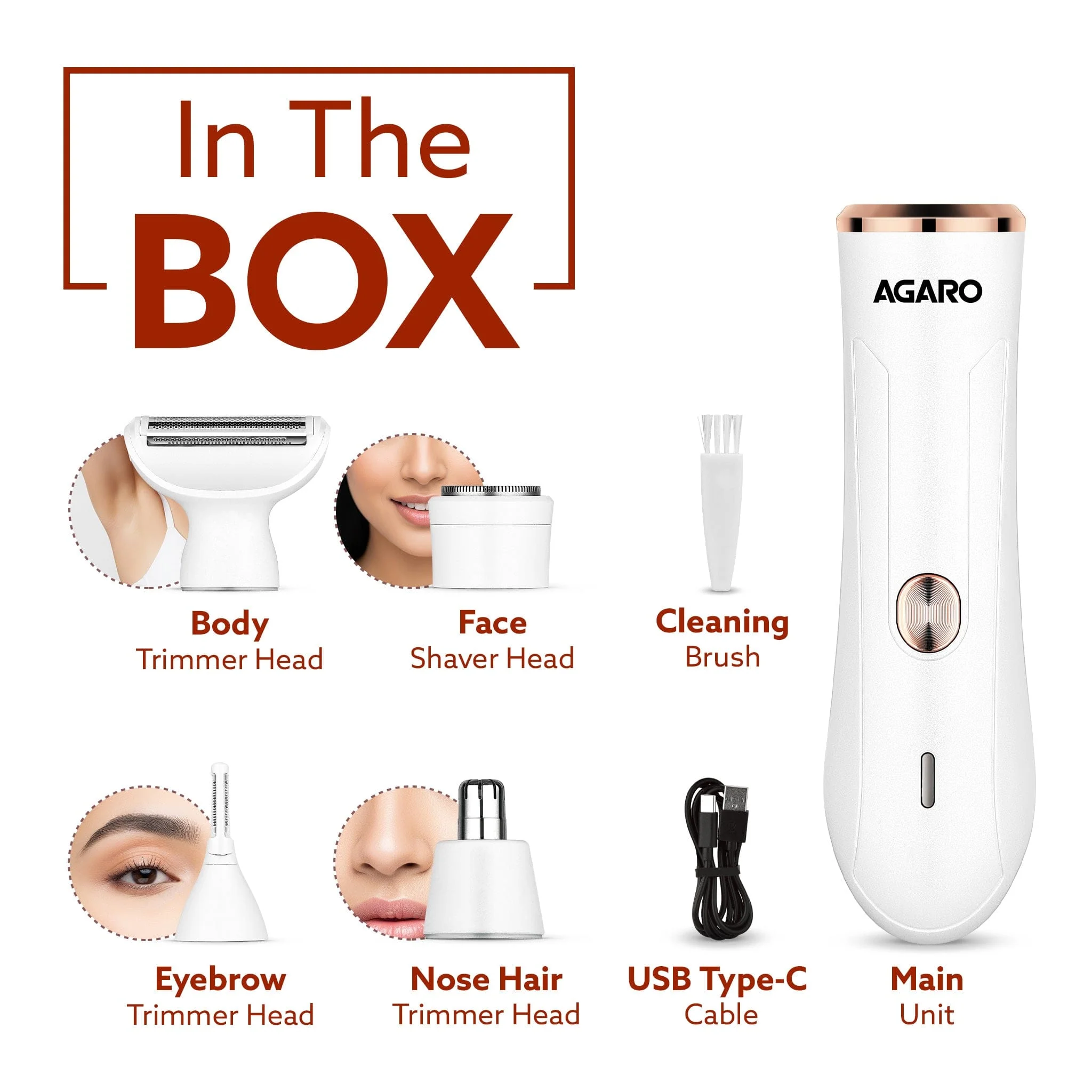 Female Multi Trimmer 3117 – Facial Hair Removal Machine, Bikini Trimmer, Eyebrow & Nose Hair Trimmer Painless body hair trimming. Type-C charging, up to 90 minutes runtime,White. - Image 6