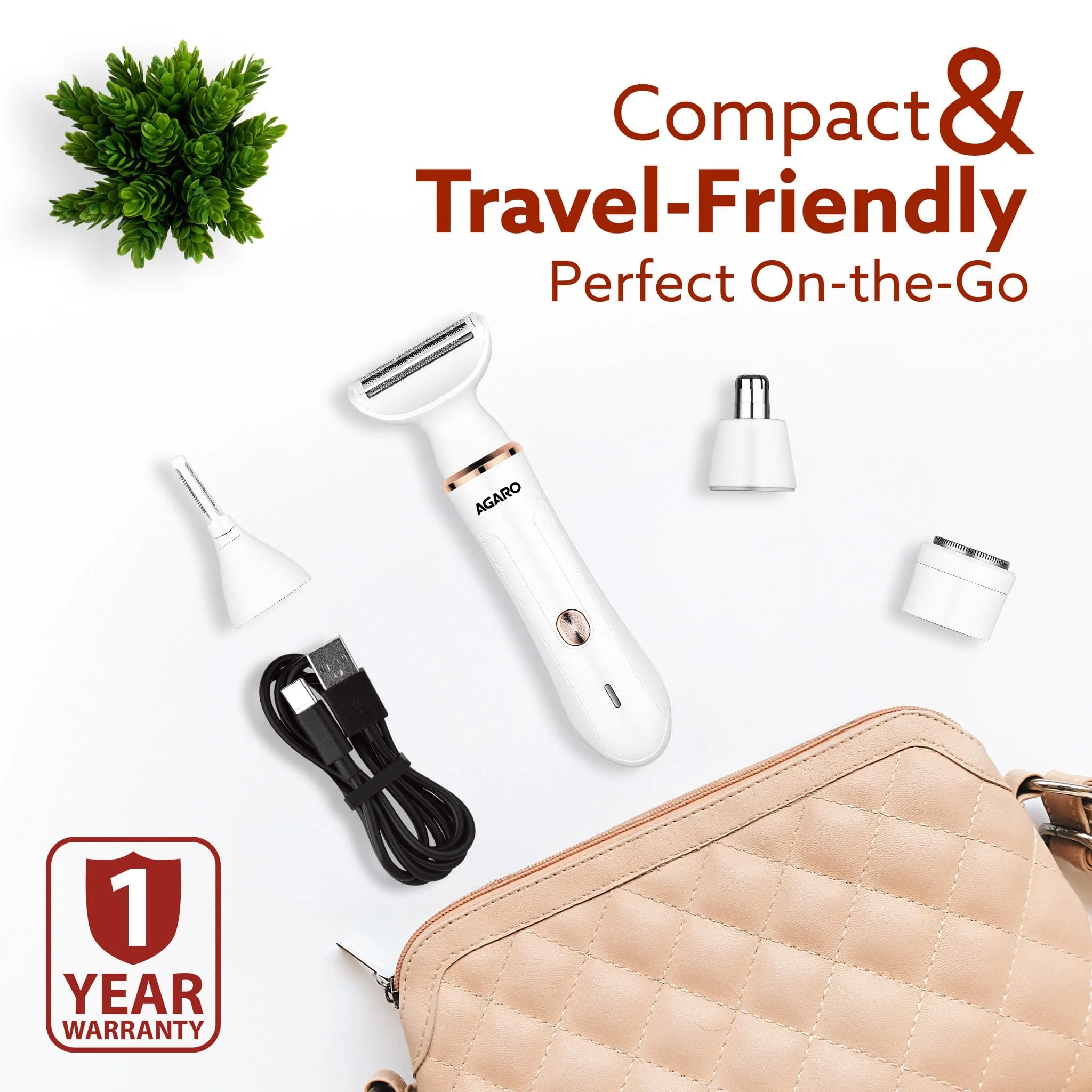 Female Multi Trimmer 3117 – Facial Hair Removal Machine, Bikini Trimmer, Eyebrow & Nose Hair Trimmer Painless body hair trimming. Type-C charging, up to 90 minutes runtime,White. - Image 7