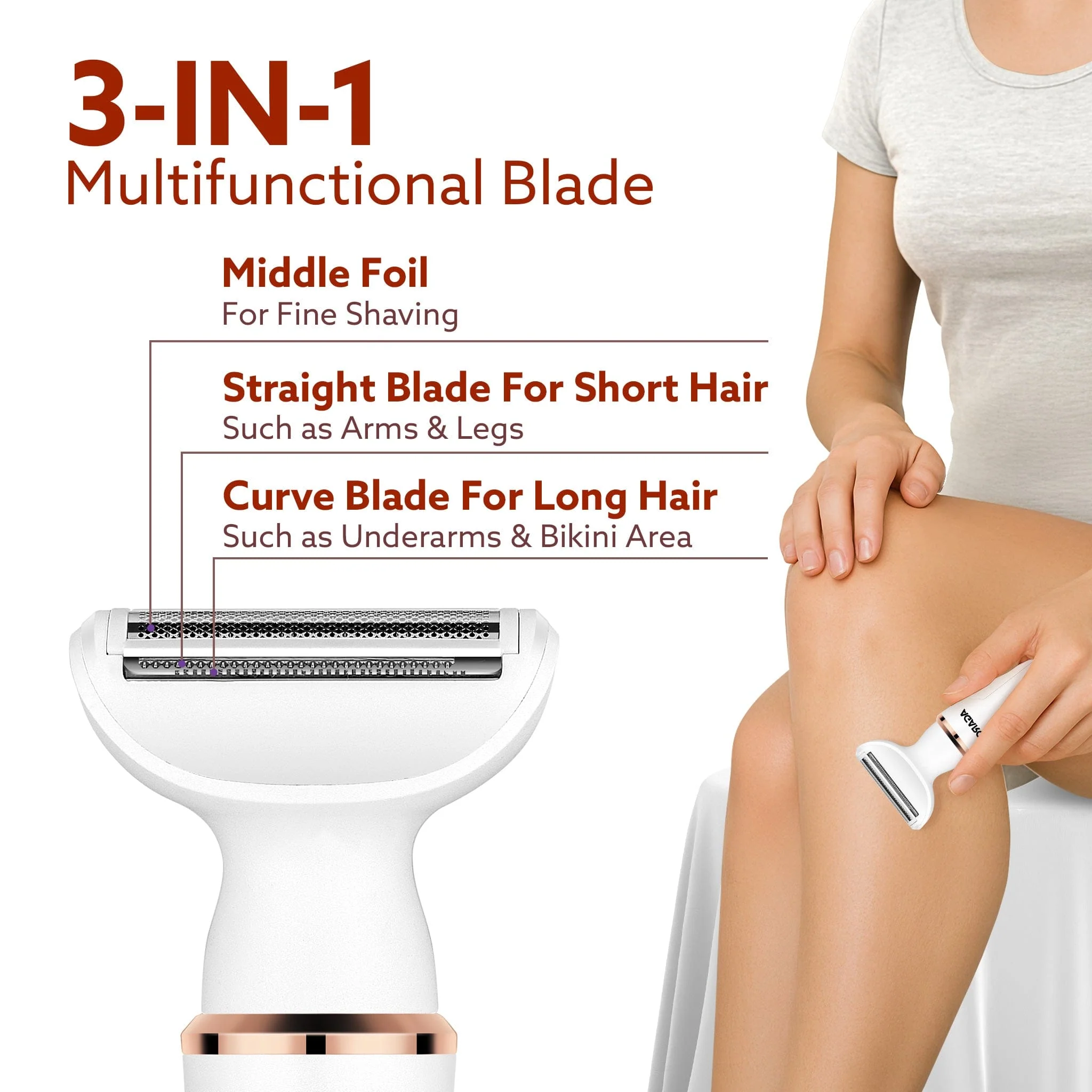 Female Multi Trimmer 3117 – Facial Hair Removal Machine, Bikini Trimmer, Eyebrow & Nose Hair Trimmer Painless body hair trimming. Type-C charging, up to 90 minutes runtime,White. - Image 8