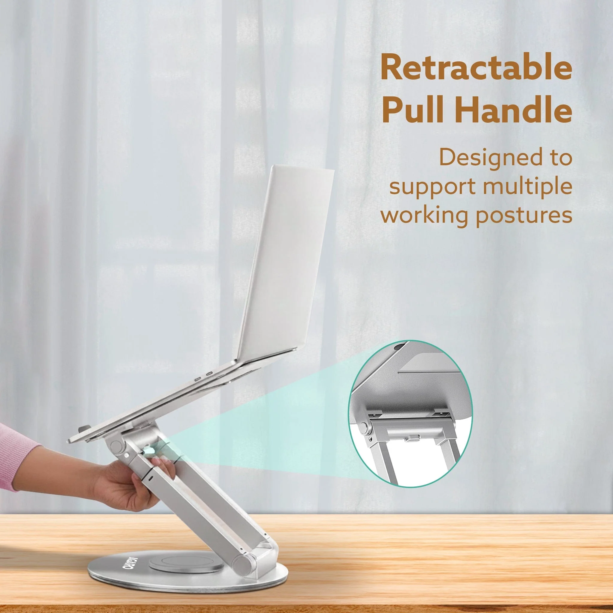 Foldable Laptop Stand Holder, 360° Rotating, Premium Metal Alloy, Ergonomic, Height Adjustable with Anti-Slip Silicone Pads, Heat Vent, Made for MacBook, HP, Dell, Lenovo, Laptops Up to 17" - Image 3