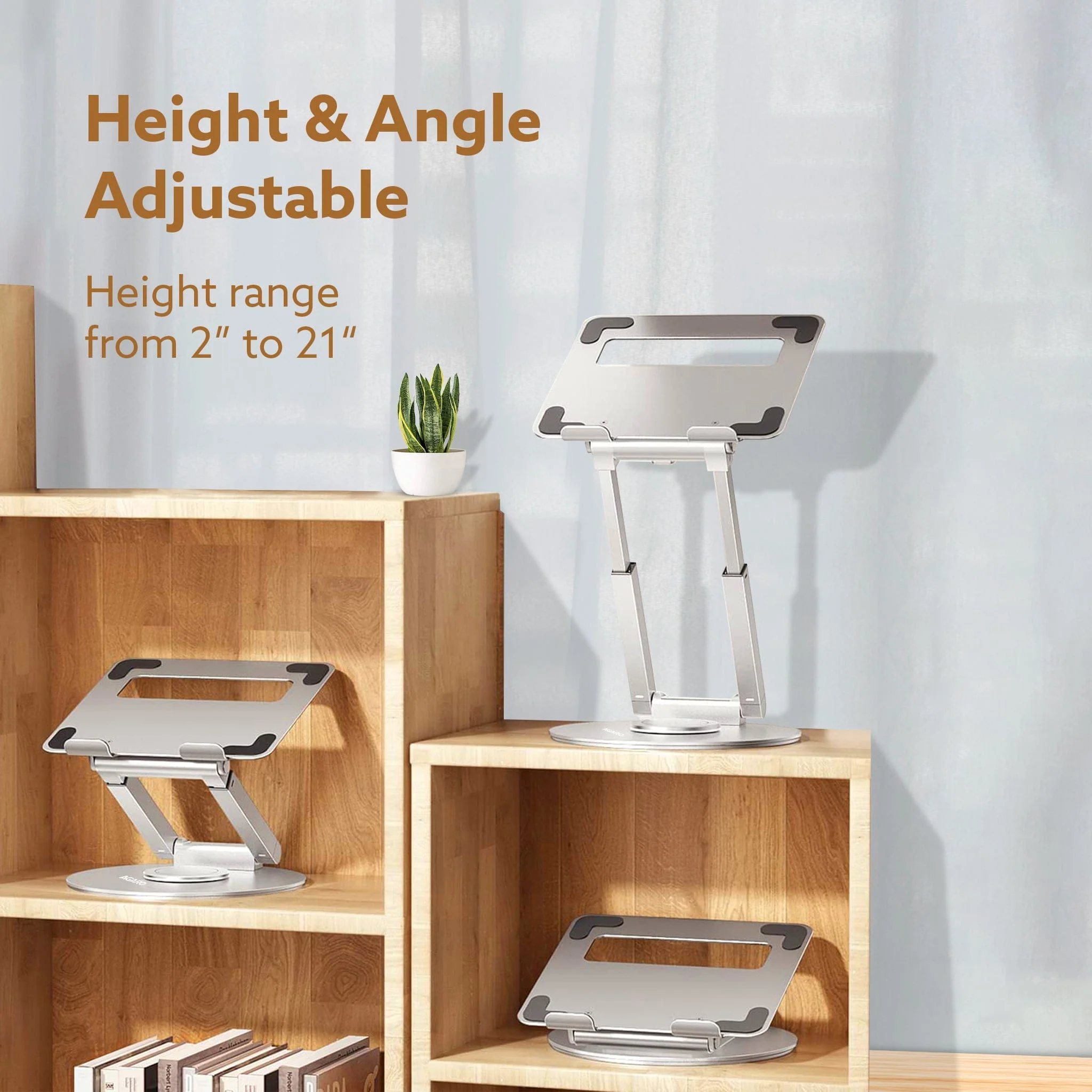 Foldable Laptop Stand Holder, 360° Rotating, Premium Metal Alloy, Ergonomic, Height Adjustable with Anti-Slip Silicone Pads, Heat Vent, Made for MacBook, HP, Dell, Lenovo, Laptops Up to 17" - Image 4