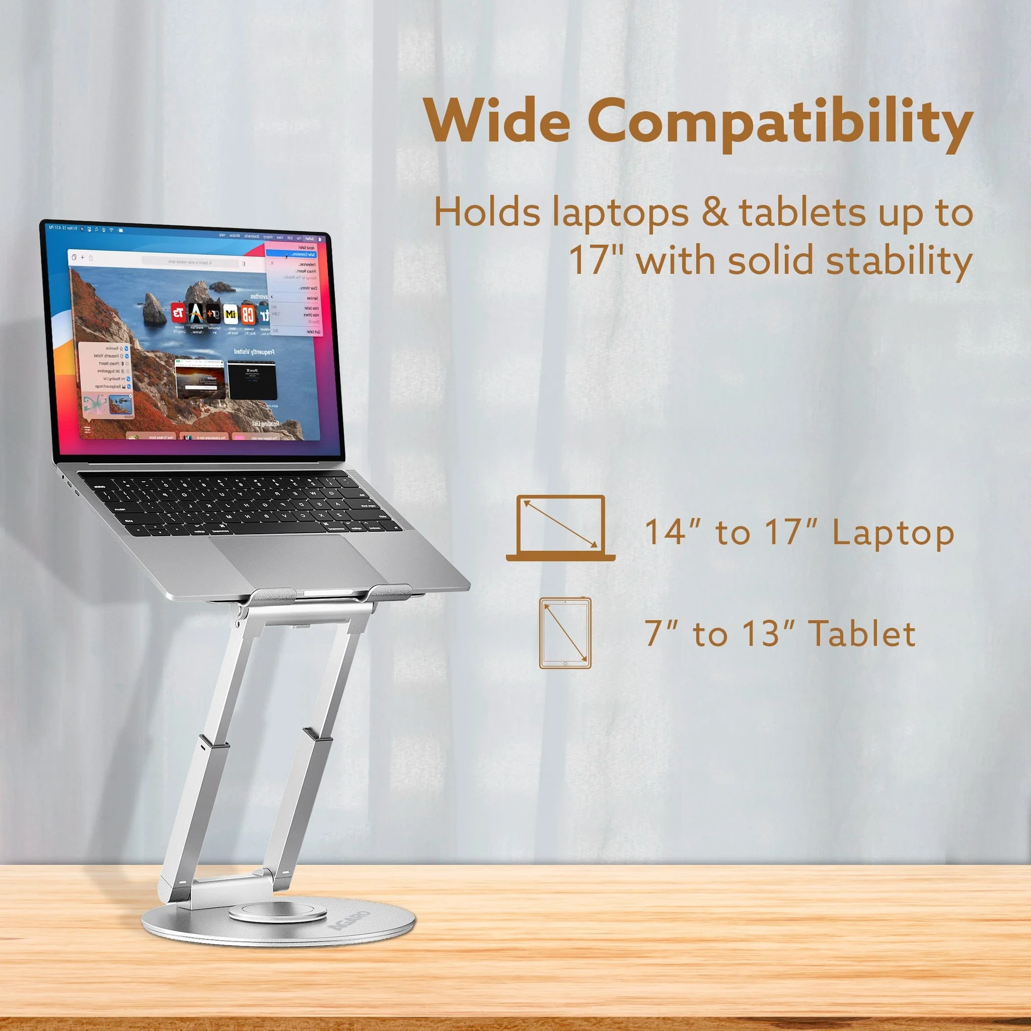 Foldable Laptop Stand Holder, 360° Rotating, Premium Metal Alloy, Ergonomic, Height Adjustable with Anti-Slip Silicone Pads, Heat Vent, Made for MacBook, HP, Dell, Lenovo, Laptops Up to 17" - Image 6