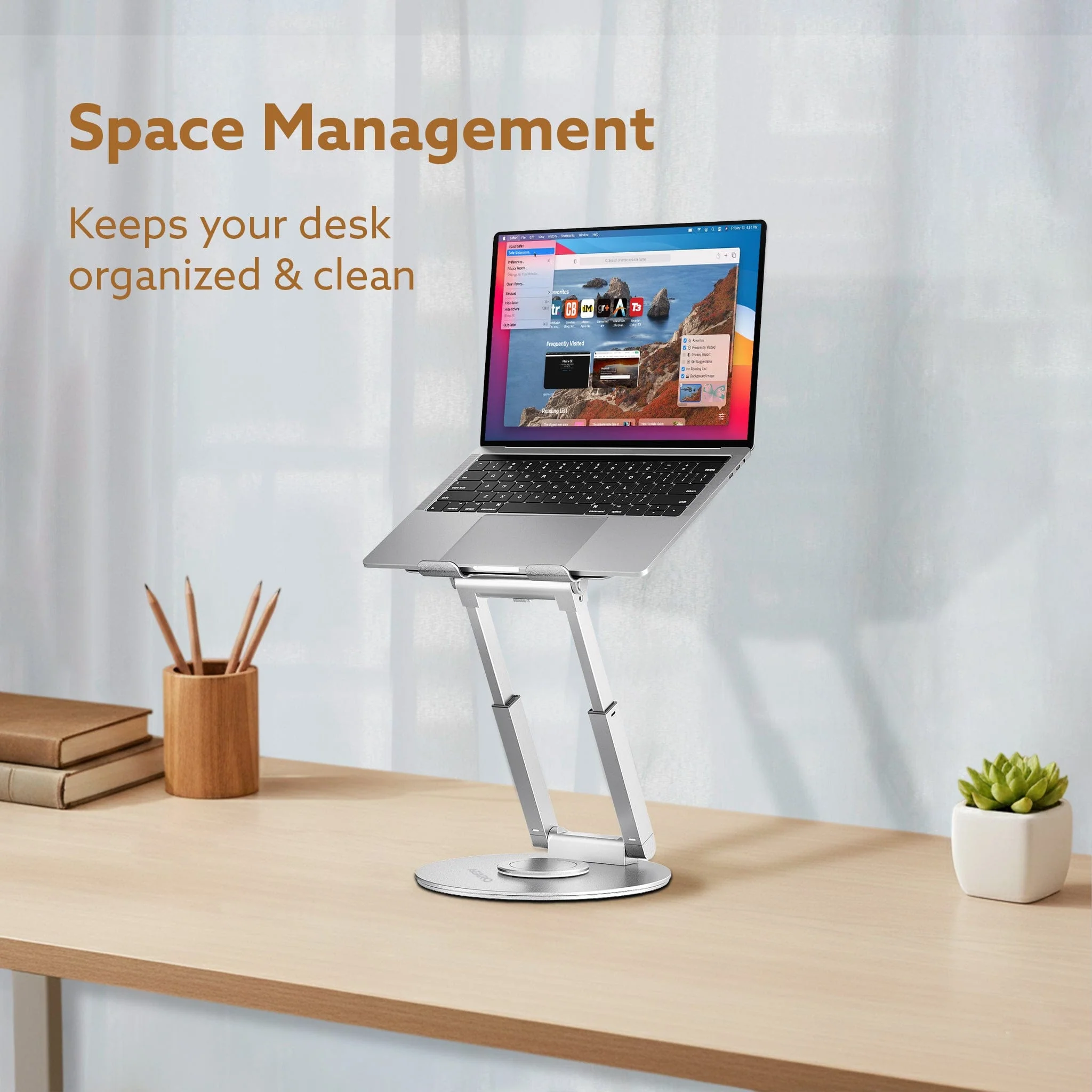Foldable Laptop Stand Holder, 360° Rotating, Premium Metal Alloy, Ergonomic, Height Adjustable with Anti-Slip Silicone Pads, Heat Vent, Made for MacBook, HP, Dell, Lenovo, Laptops Up to 17" - Image 8