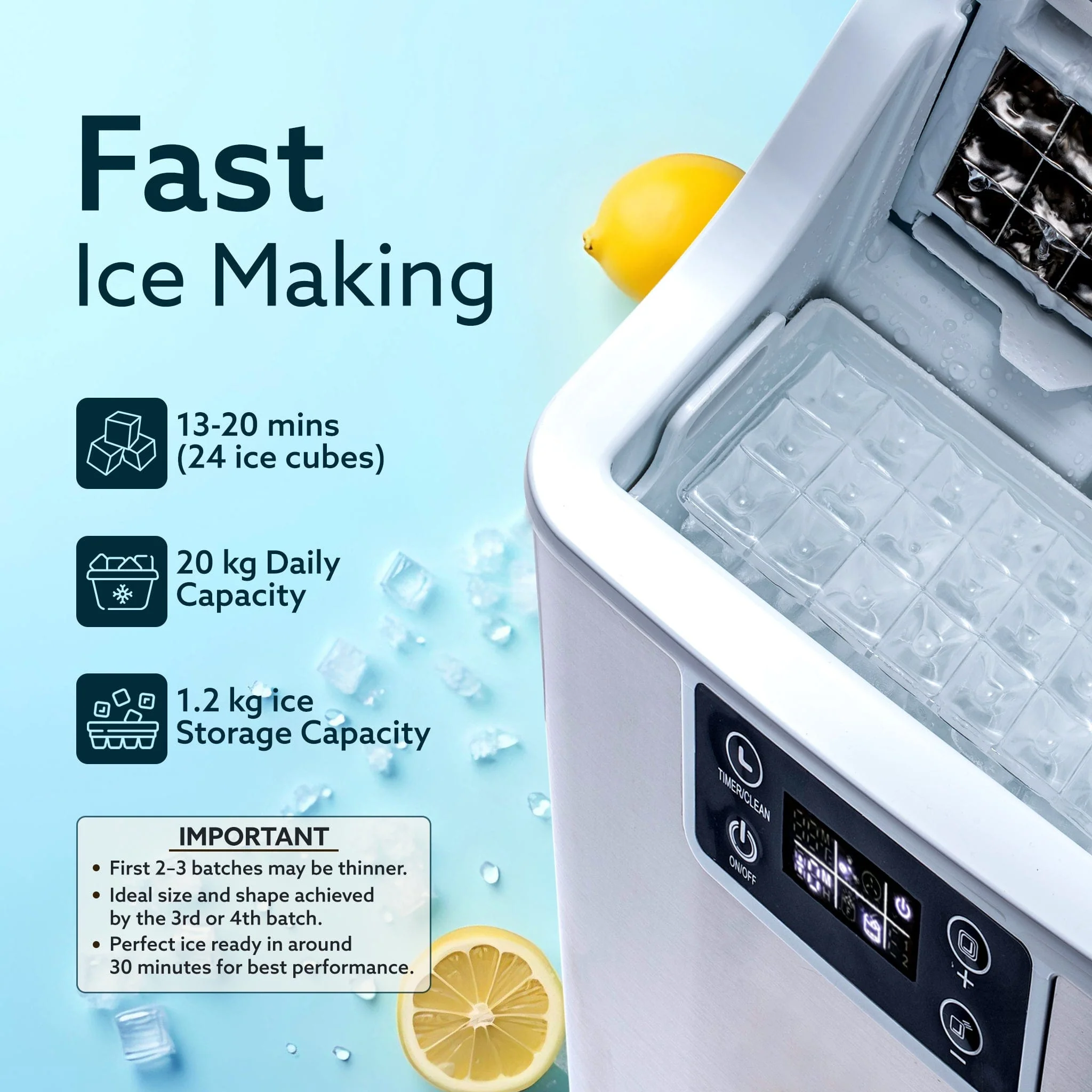 Galaxy Ice Maker, Compact Ice Maker, 3.2L water Tank, Cube ice, Stainless Steel Body - Image 3