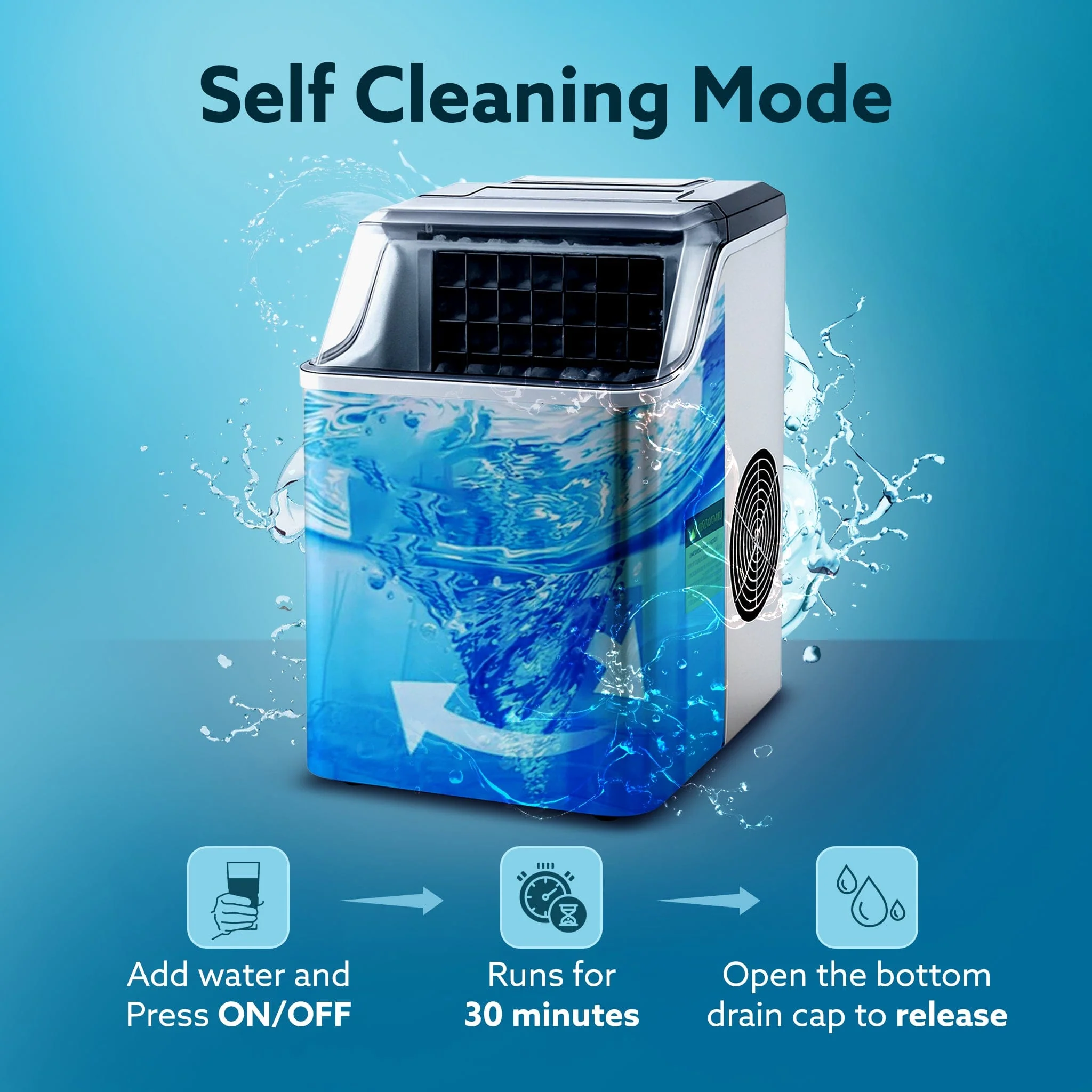 Galaxy Ice Maker, Compact Ice Maker, 3.2L water Tank, Cube ice, Stainless Steel Body - Image 4