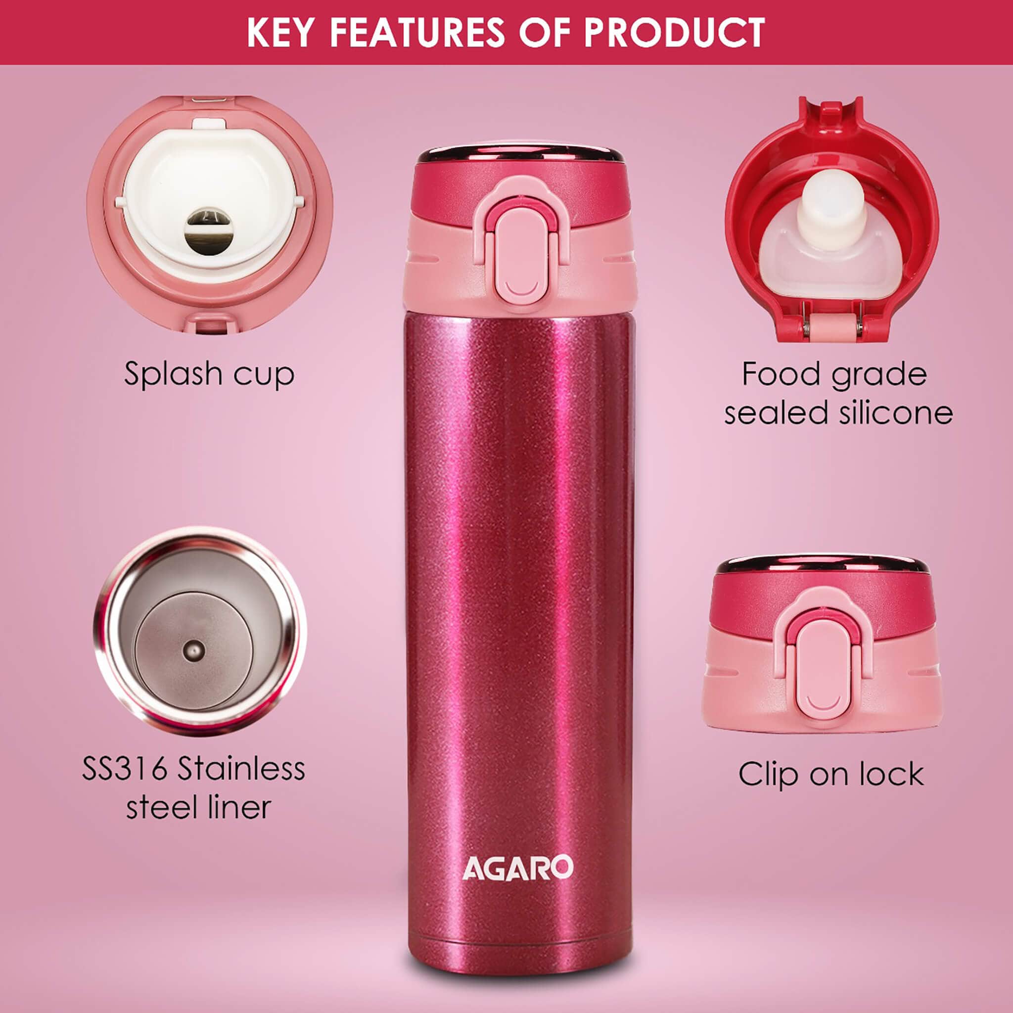 Galaxy Stainless Steel Vacuum Flask 500ML , Du - Image 6
