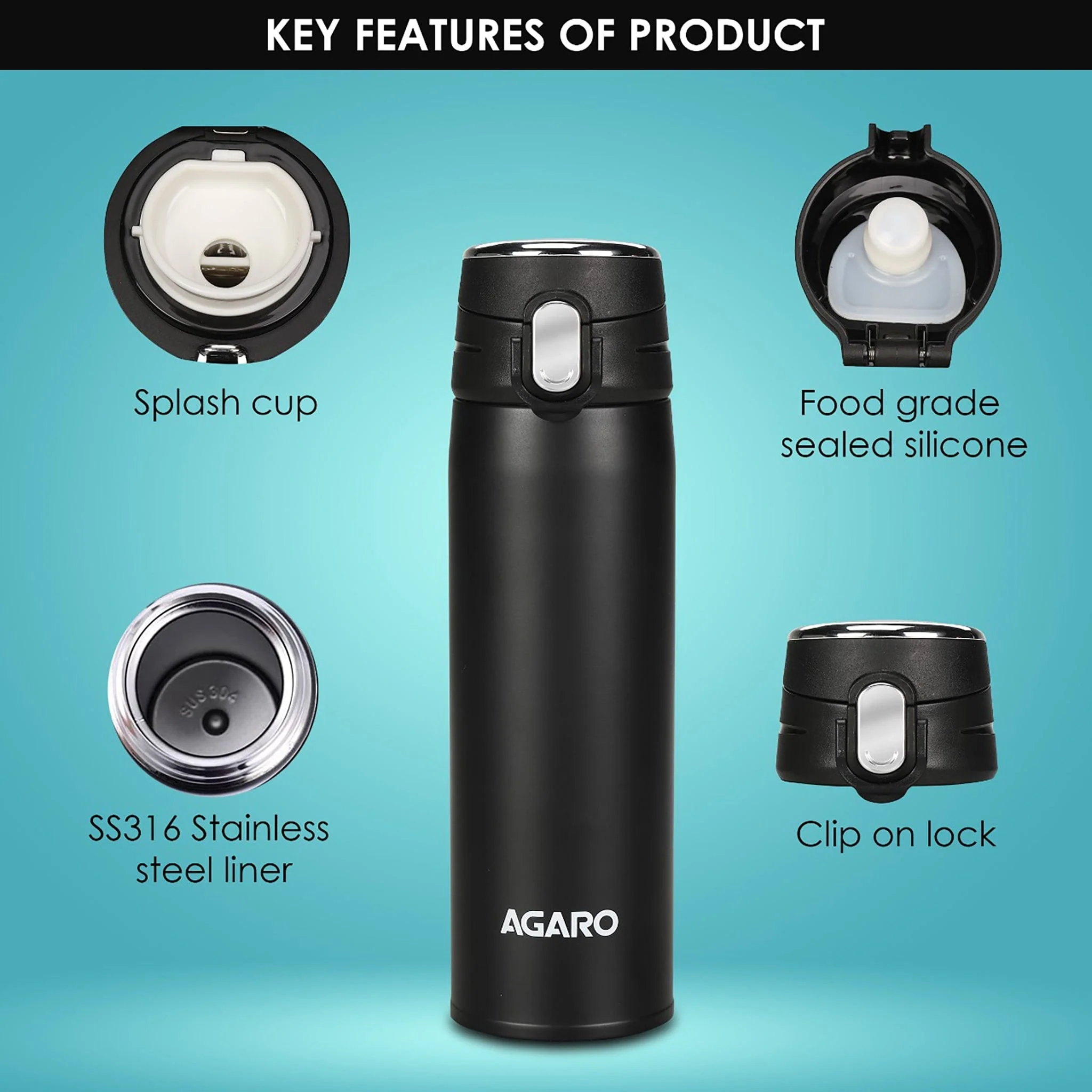 Galaxy Stainless Steel Vacuum Flask 500ML , Du - Image 5