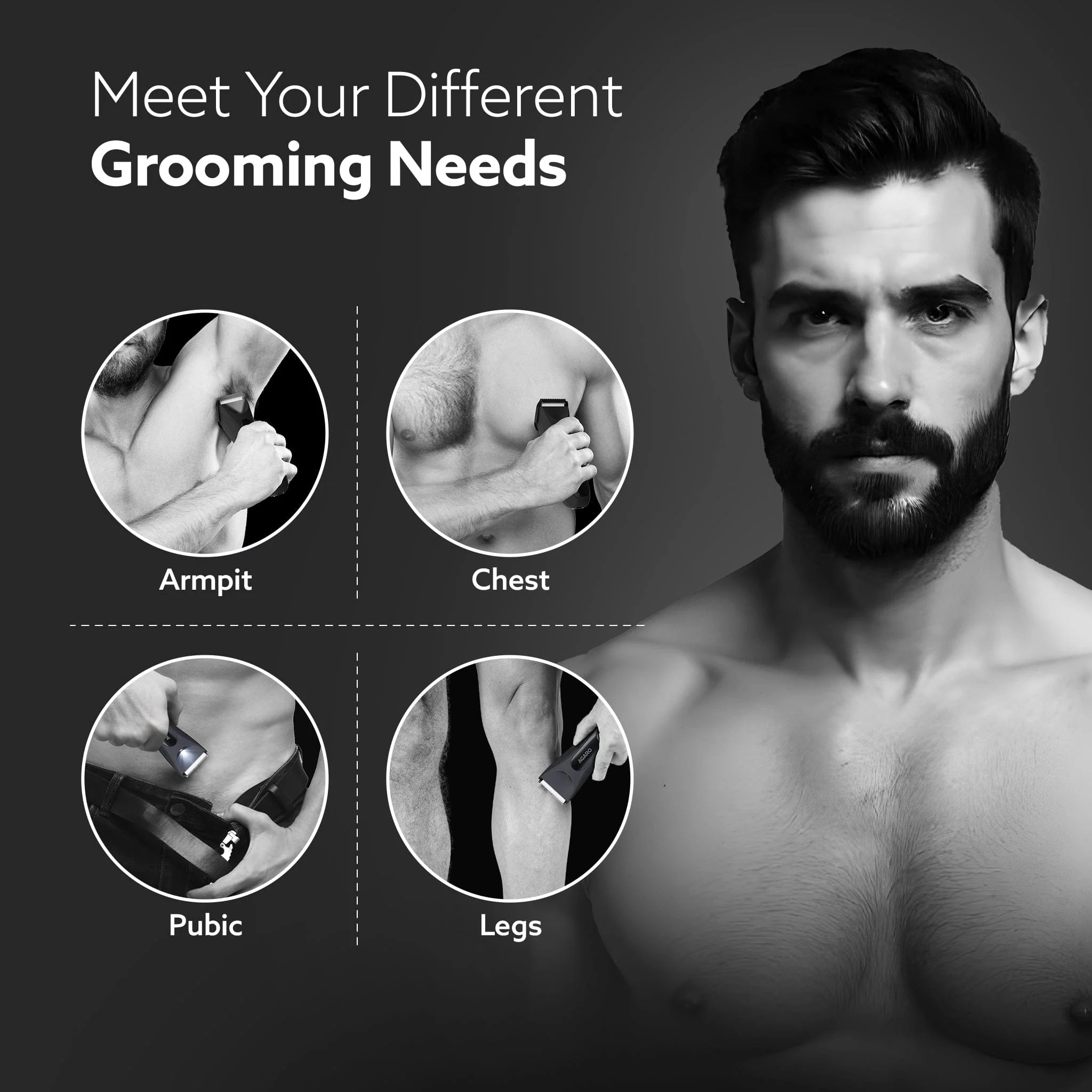 Grand Body Trimmer, For Beard, Body Shaving, 6 Length Settings, Self Sharpening Ceramic Blades, Waterproof (IPX7), Cordless, LED Torch, Dock Charging - Image 4