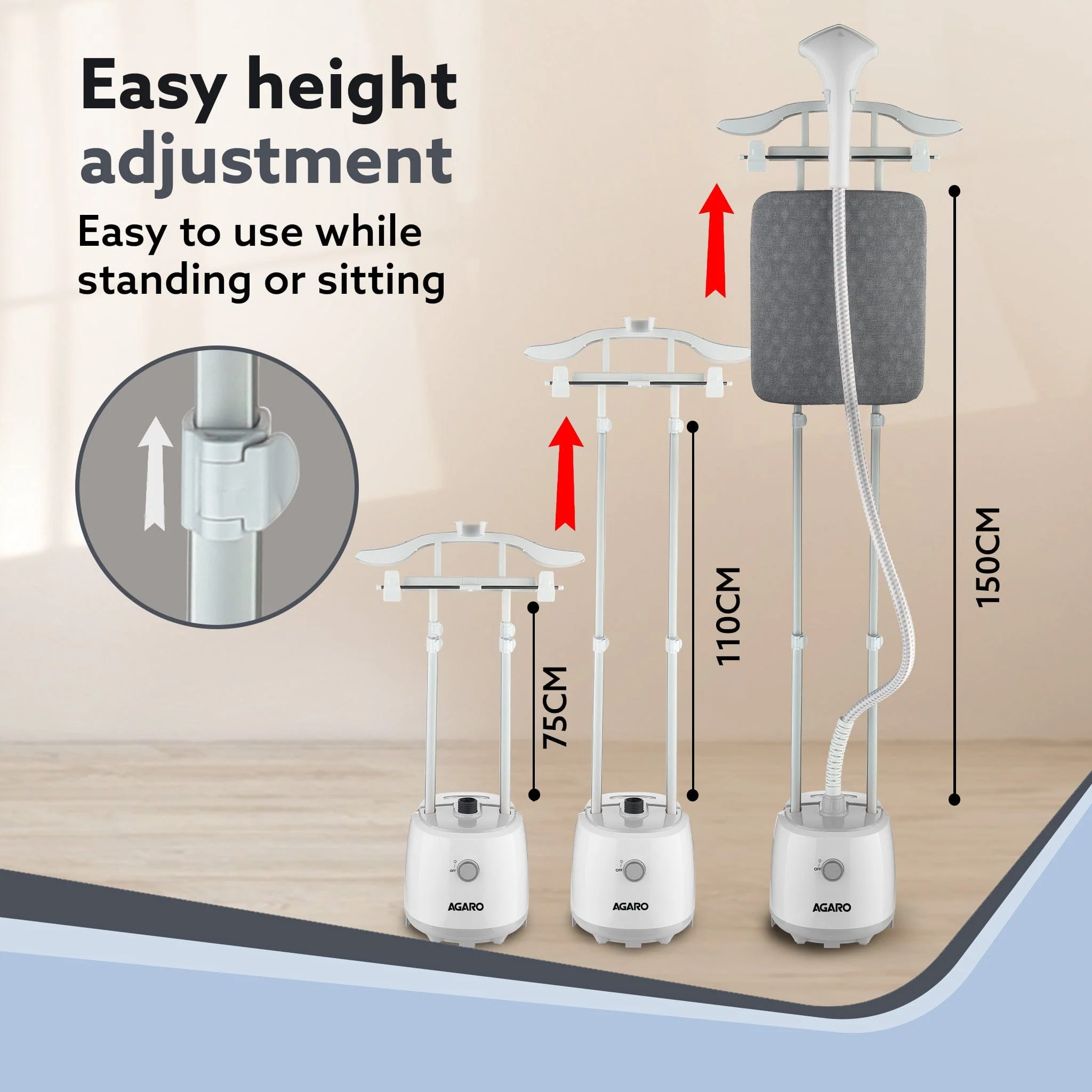 Grand Standing Garment Steamer 2000W, Professional Standing Steam Iron,  De-wrinkle clothes, Height  Adjustable, Iron Board,  1.8L Water Tank, Fast Steaming - Image 3