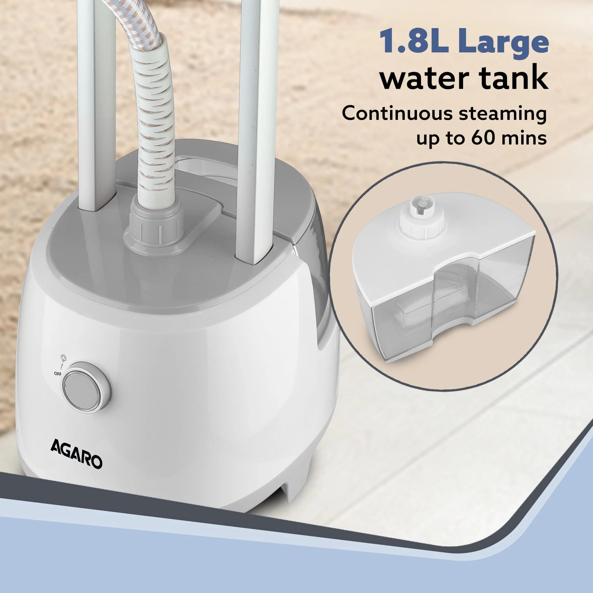 Grand Standing Garment Steamer 2000W, Professional Standing Steam Iron,  De-wrinkle clothes, Height  Adjustable, Iron Board,  1.8L Water Tank, Fast Steaming - Image 6