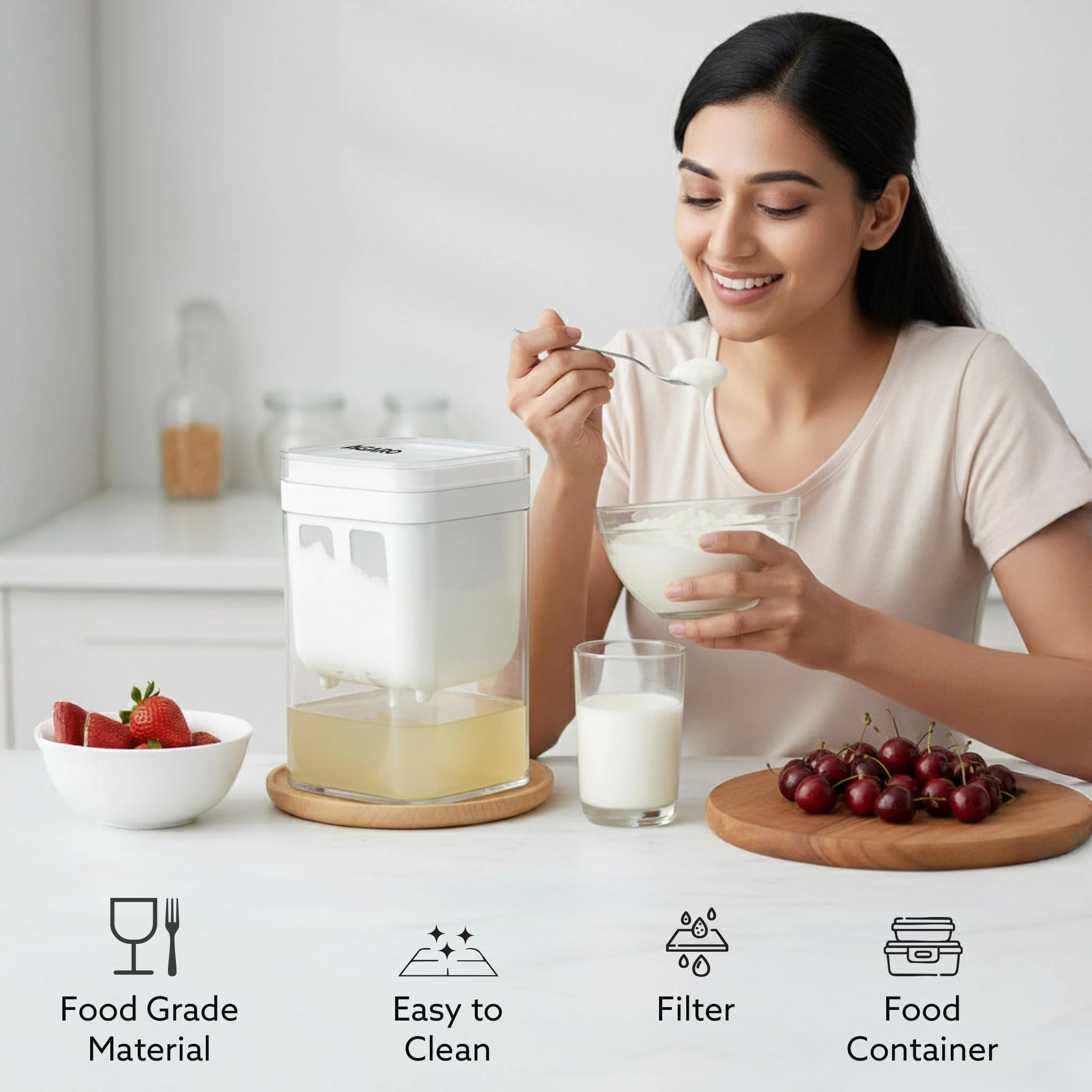 Greek Yogurt Maker & Curd Strainer | 1100ml BPA-Free Yogurt Strainer with Fine Mesh Filter | Whey Separator for Homemade Greek Yogurt, Curd, Cheese & Dairy - Image 3