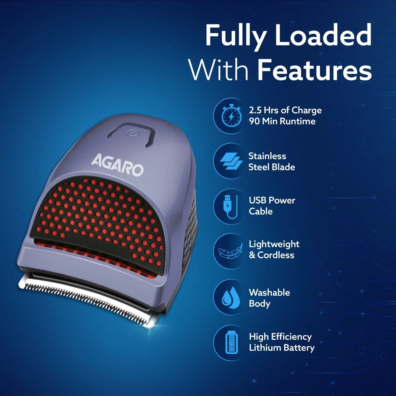 Hair Clipper 1717: Cordless, waterproof trimmer with curved blades and 4 combs (3, 6, 9, 12mm). Perfect for self-haircuts, grooming, and easy cleaning - Image 2