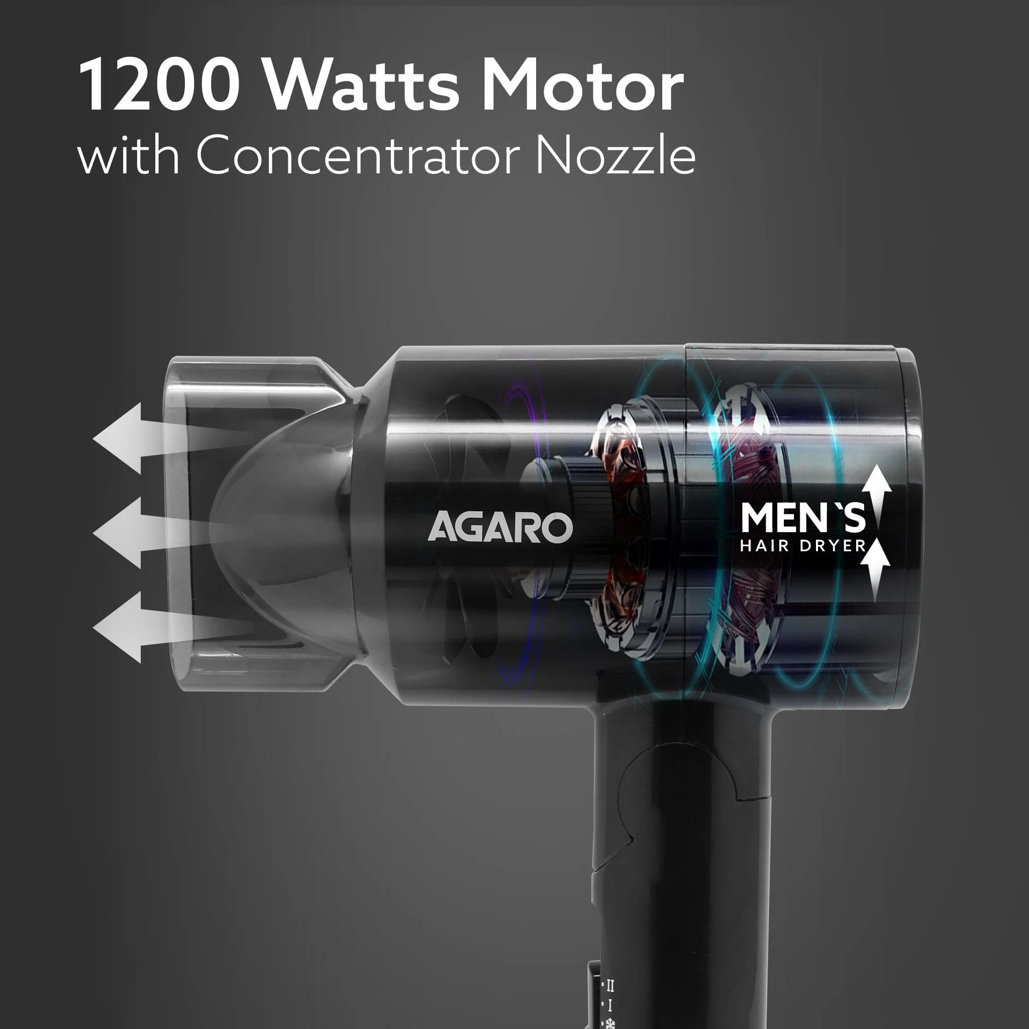 Hair Dryer for Men, 1200 Watts, 2 Heat Speed and Cool Mode, Foldable (Compact in Size), Black - Image 3