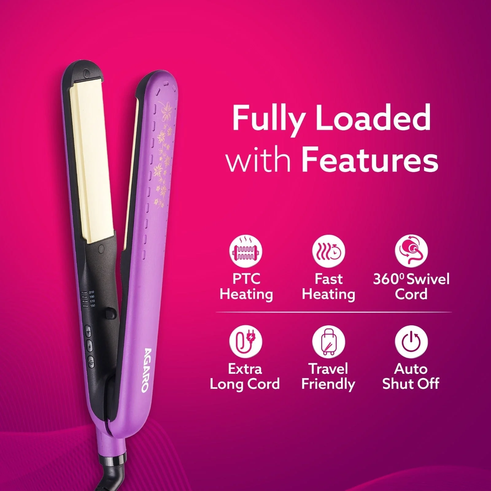 Hair Straightener, Keratin Infused Ceramic Coated Titanium Plates, Fast Heating, 4 Temperature Settings, Hair Straightening, Hair Styling For Women, Purple - Image 8