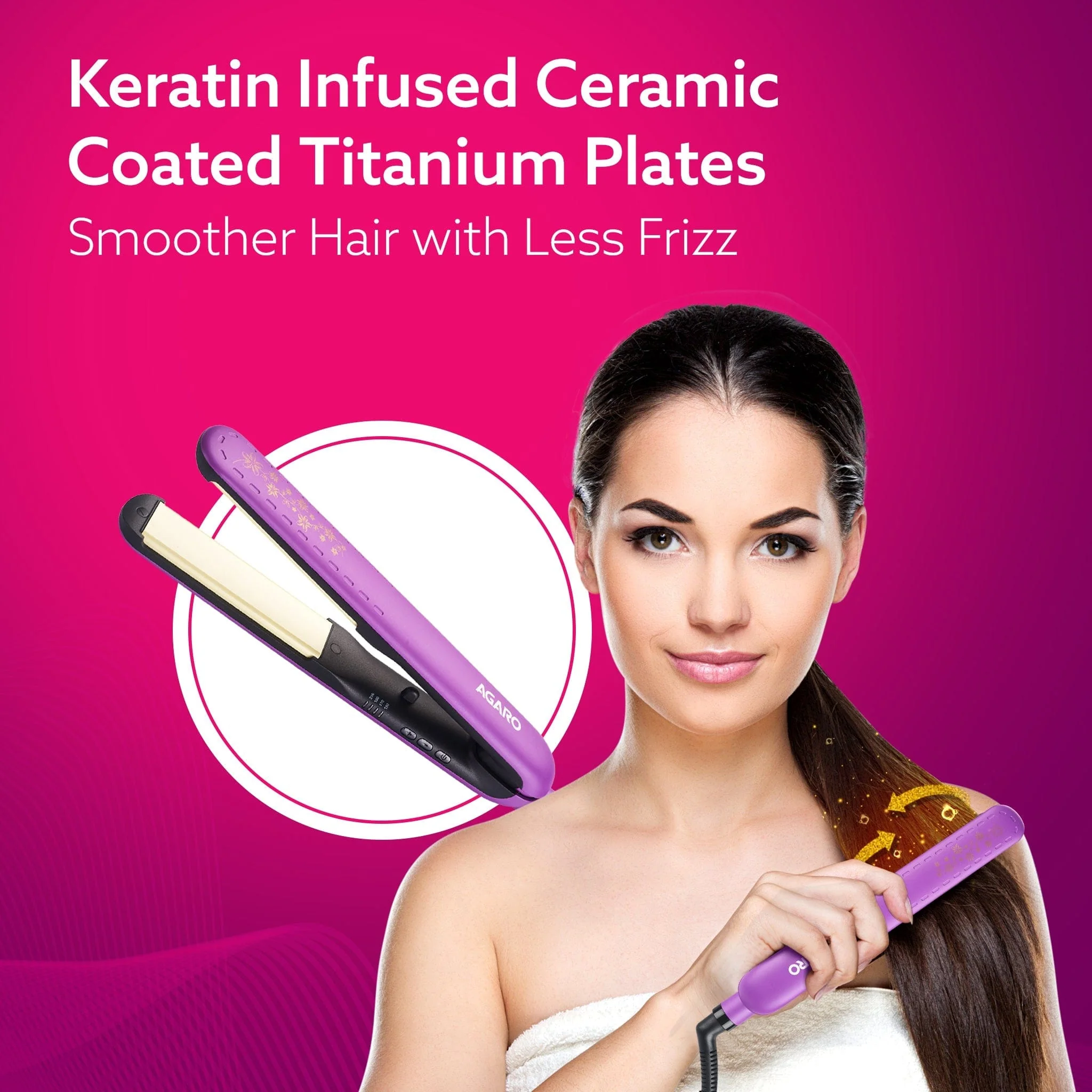Hair Straightener, Keratin Infused Ceramic Coated Titanium Plates, Fast Heating, 4 Temperature Settings, Hair Straightening, Hair Styling For Women, Purple - Image 9