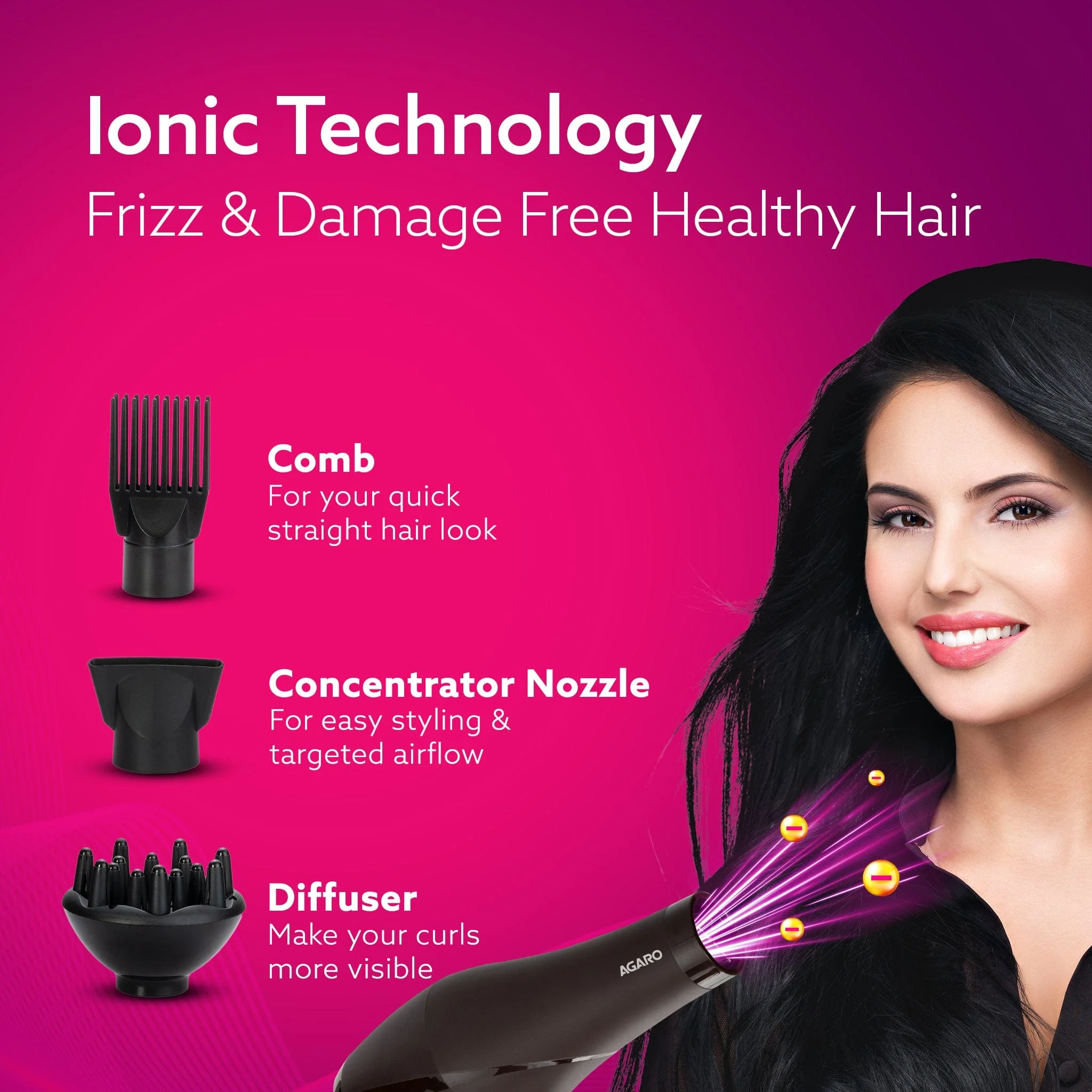 HD-1120 2000W AC Professional Hair Dryer with Comb, Concentrator & Diffuser Nozzles, Hot & Cold Air, 2 Speed & 3 Temperature Settings with Cool Shot, Hair Dryer & Blower for Men & Women (Brown) - Image 6