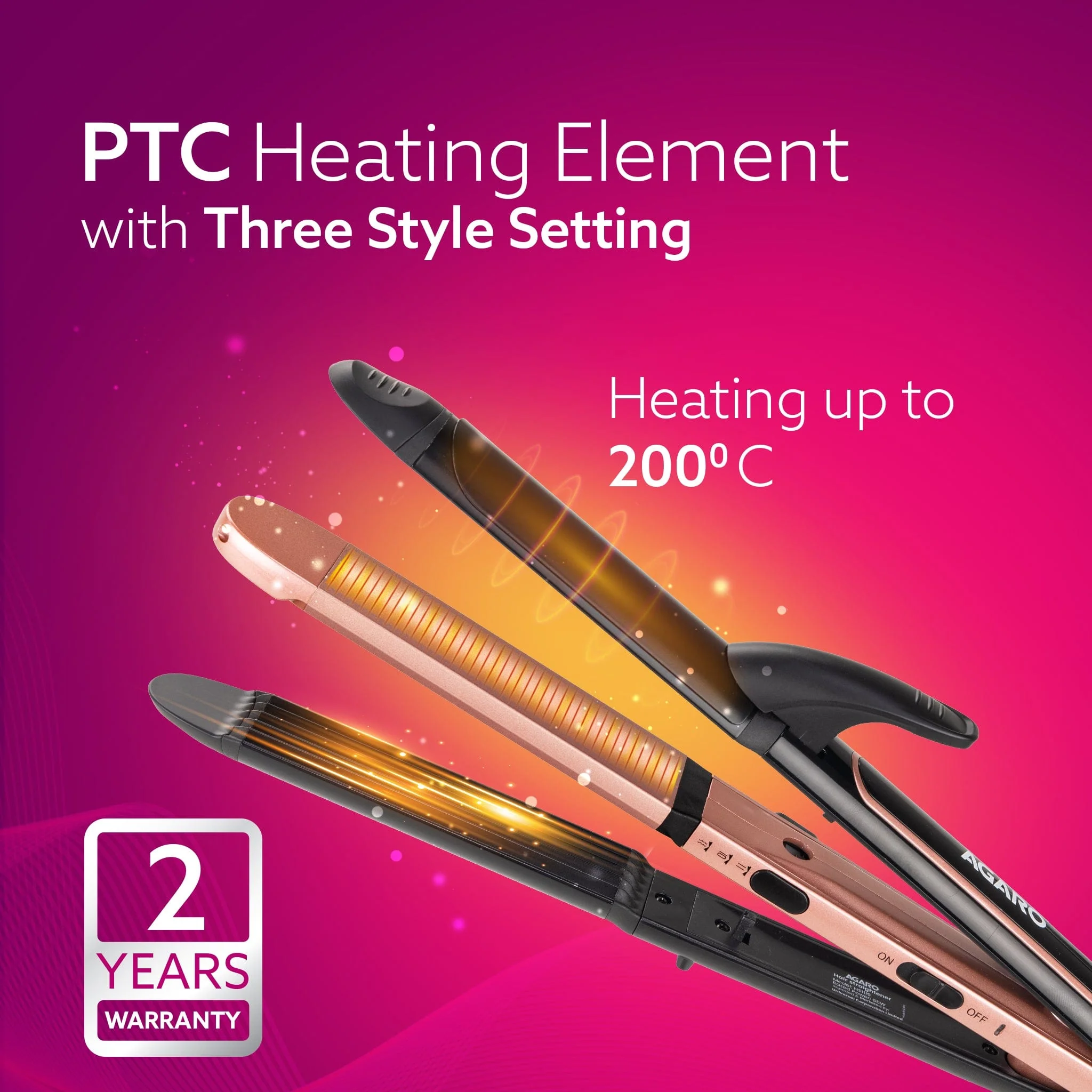 3in1 Hair Styler, Straightener, Crimper, Curler For Women HS1119, Keratin Infused Ceramic Coated Plate, Variable Style Settings, Hair styling, Colour Black & Rose Gold - Image 3