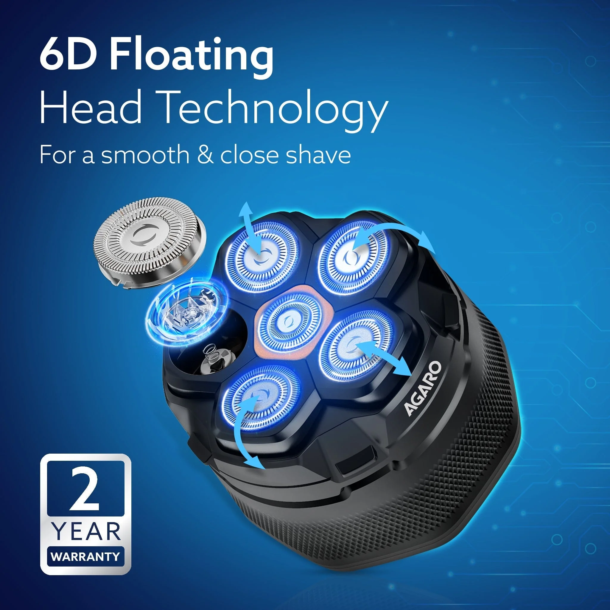 HS7979 Head Shaver, for Bald Men, 6 Flexible Heads, Wet/Dry Head Shaver, Rechargeable, IPX7 Waterproof, Detachable Heads - Image 11