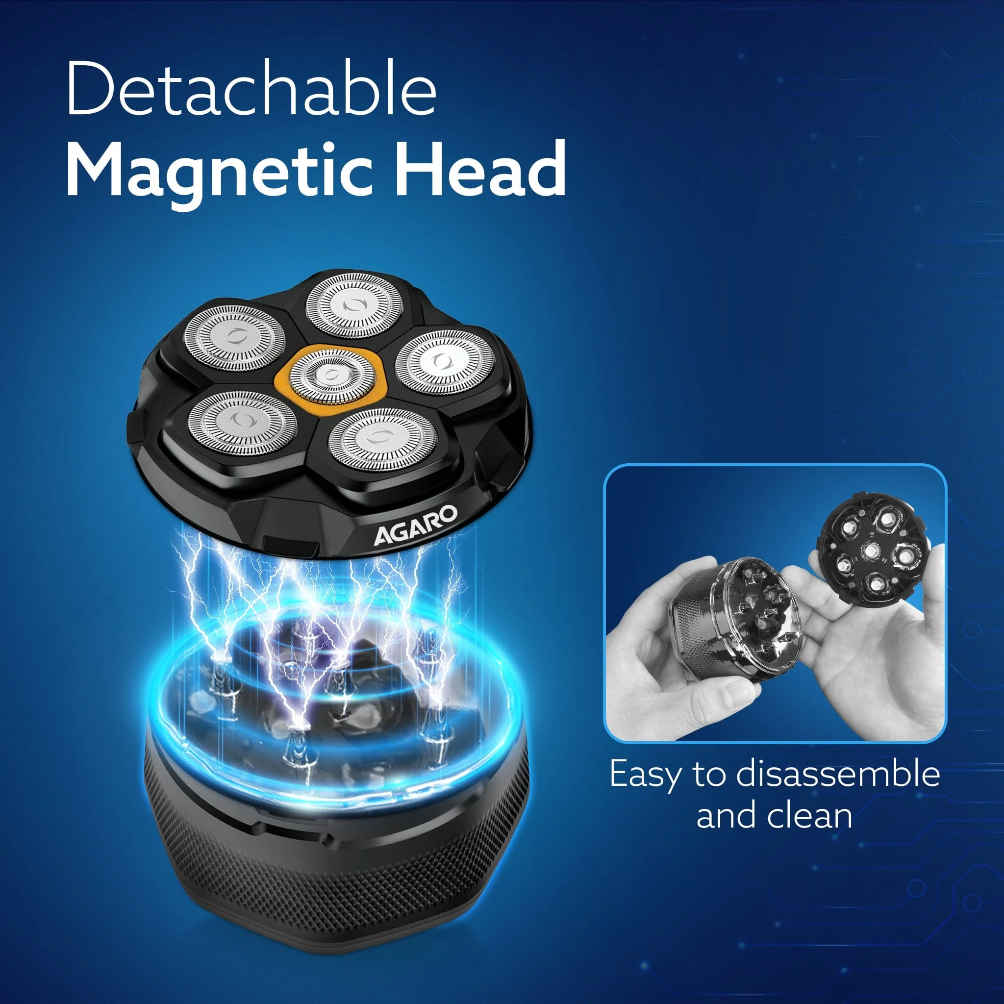 HS7979 Head Shaver, for Bald Men, 6 Flexible Heads, Wet/Dry Head Shaver, Rechargeable, IPX7 Waterproof, Detachable Heads - Image 7