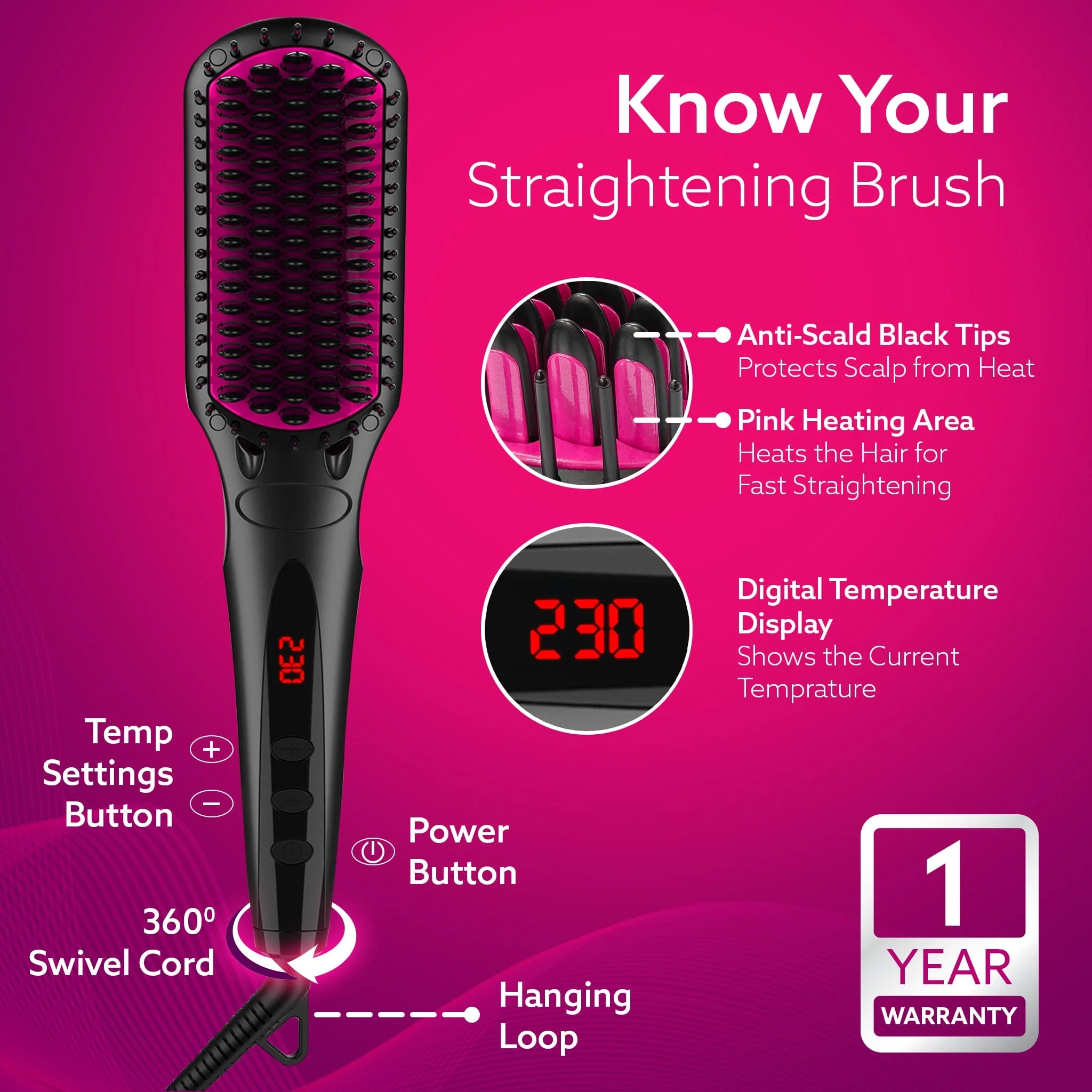HSB2206 Hair Straightening Brush - 2 in 1 - Image 4