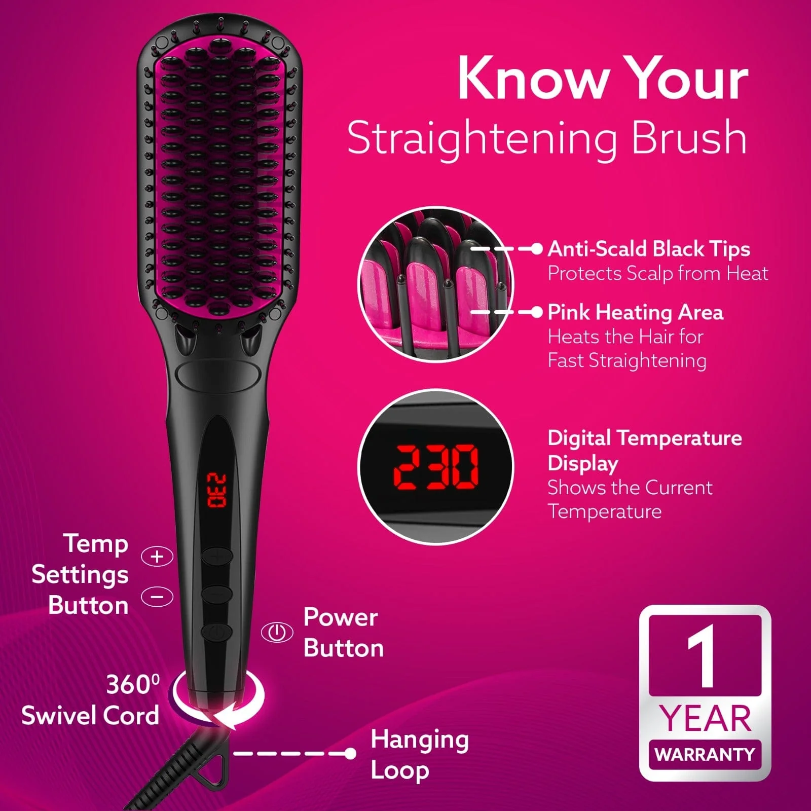 HSB2206 Hair Straightening Brush - 2 in 1 - Image 5