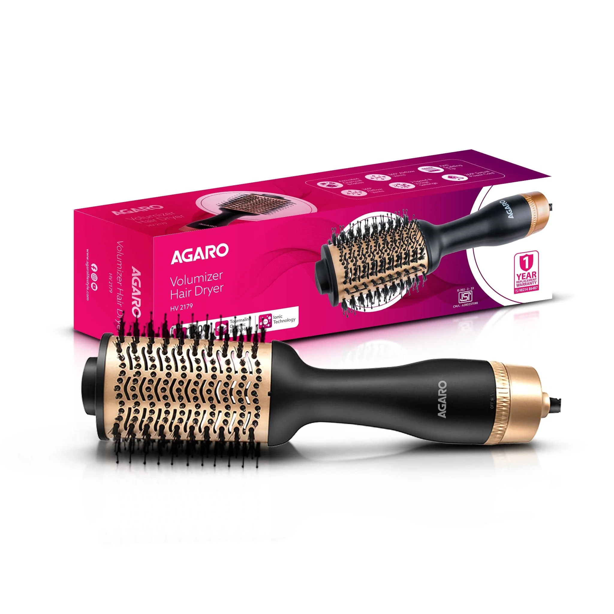 HV2179 Hot Air Brush for Hair, Blow Dryer Brush, Volumizer & Styler, 360° Airflow Vent, Oval Barrel for Hair Volume, Charcoal Bristles, Ceramic Coating Brushing Head, 1200W - Image 19