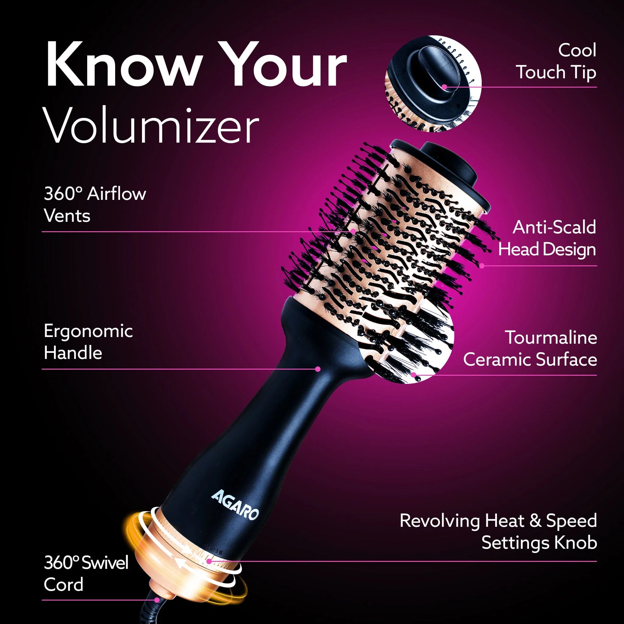 HV2179 Hot Air Brush for Hair, Blow Dryer Brush, Volumizer & Styler, 360° Airflow Vent, Oval Barrel for Hair Volume, Charcoal Bristles, Ceramic Coating Brushing Head, 1200W - Image 3