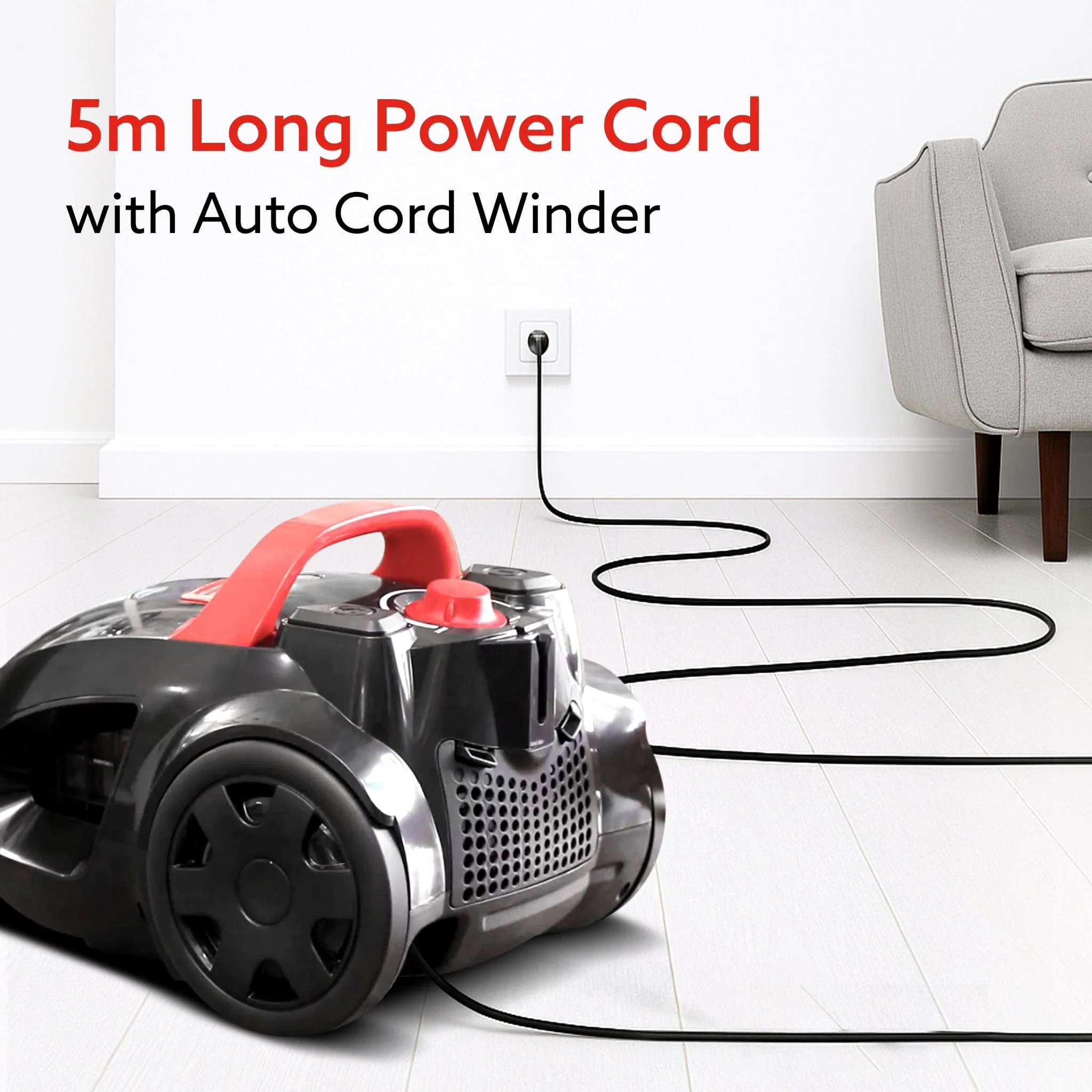 ICON Bagless Vacuum Cleaner , 1600Watts, For Home Use, Cyclonic Suction System, 24 kPa S uction power, Adjustable Suction Controller, Dry Vacuuming, 1.5L Bagless Dust Collector, Black and Red - Image 6
