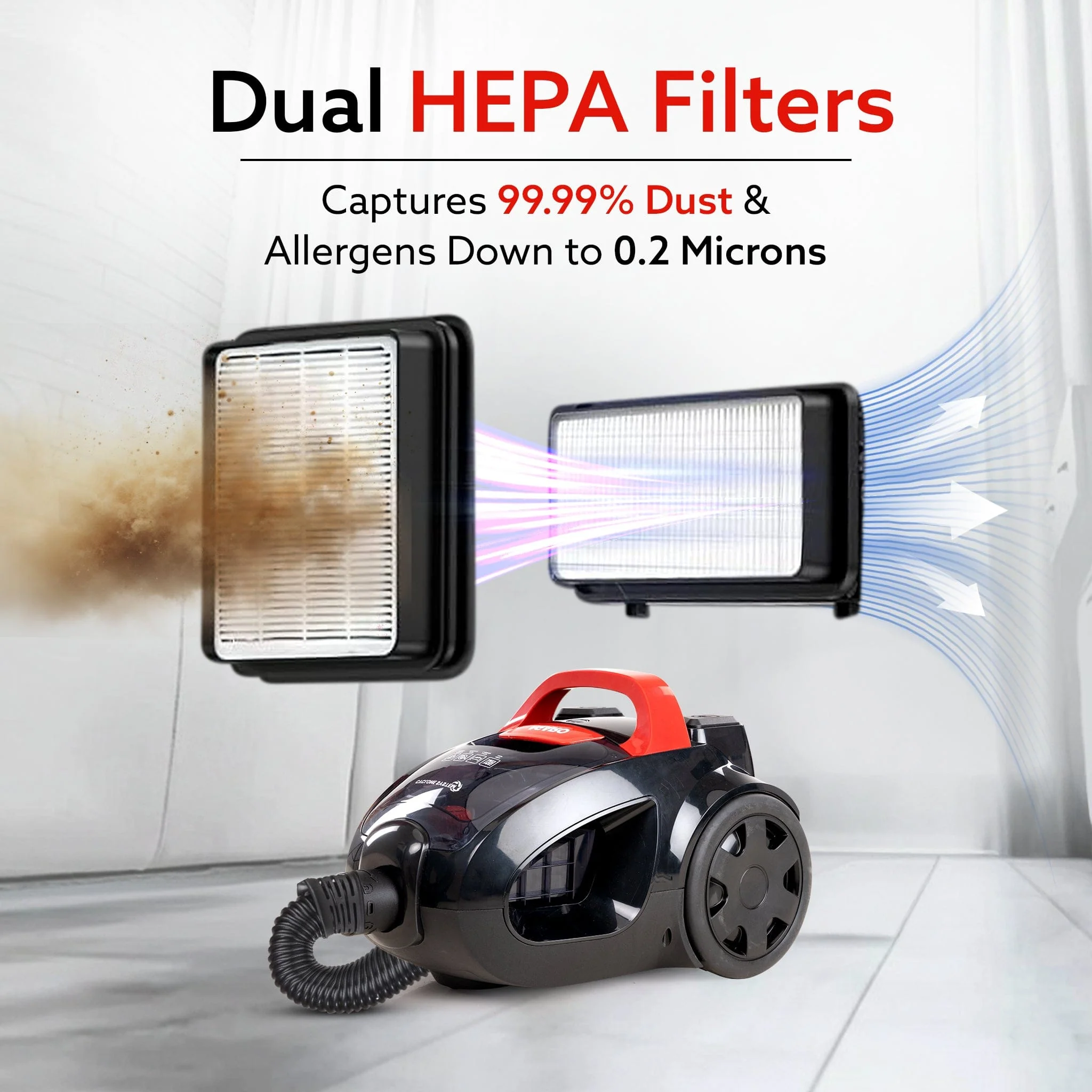 ICON Bagless Vacuum Cleaner , 1600Watts, For Home Use, Cyclonic Suction System, 24 kPa S uction power, Adjustable Suction Controller, Dry Vacuuming, 1.5L Bagless Dust Collector, Black and Red - Image 7