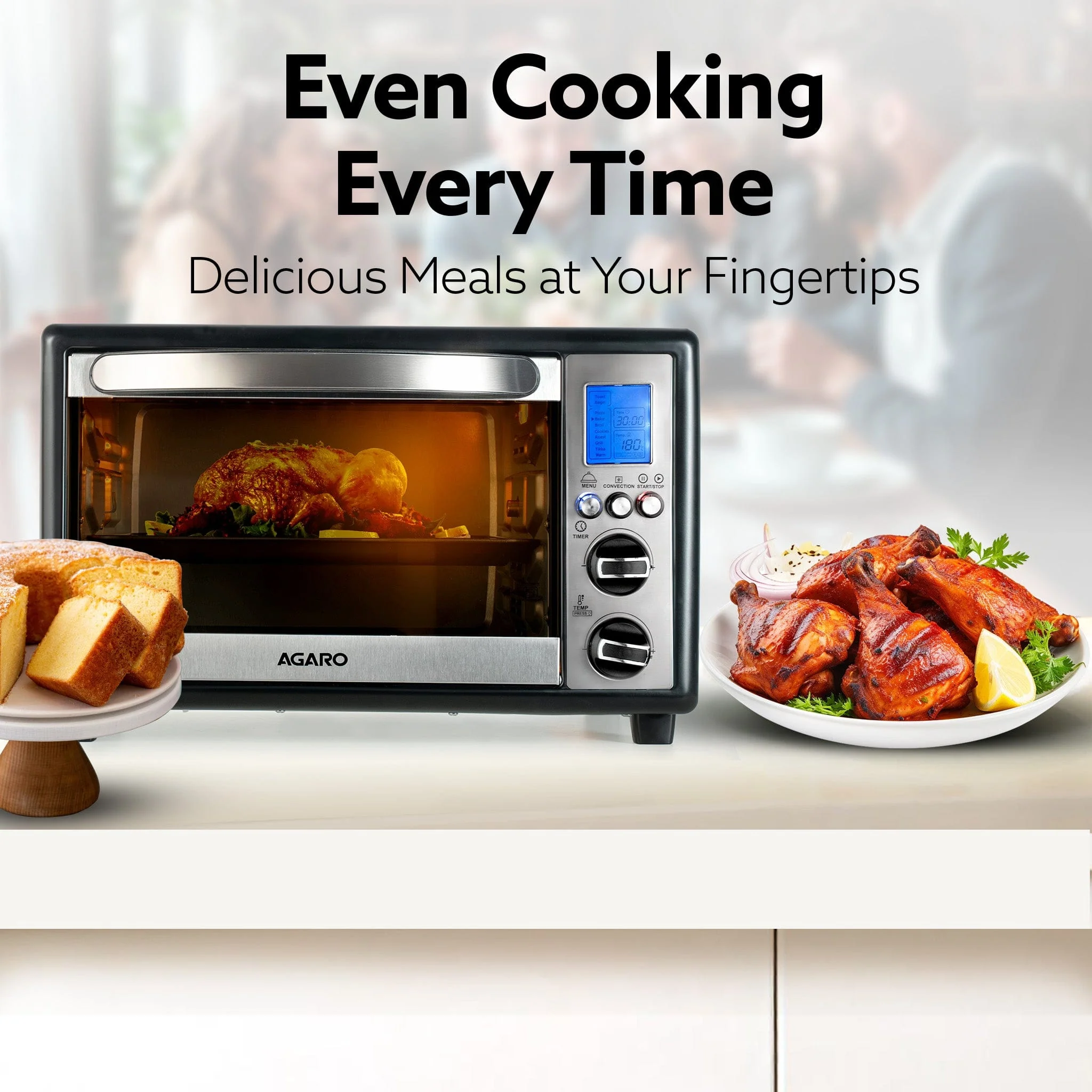 Imperial 30L Digital OTG, Convection Oven Toaster Griller with 9 Preset Cooking Modes, Motorized Rotisserie, Backlit LCD, for Baking, Grilling & Toasting, Silver - Image 3