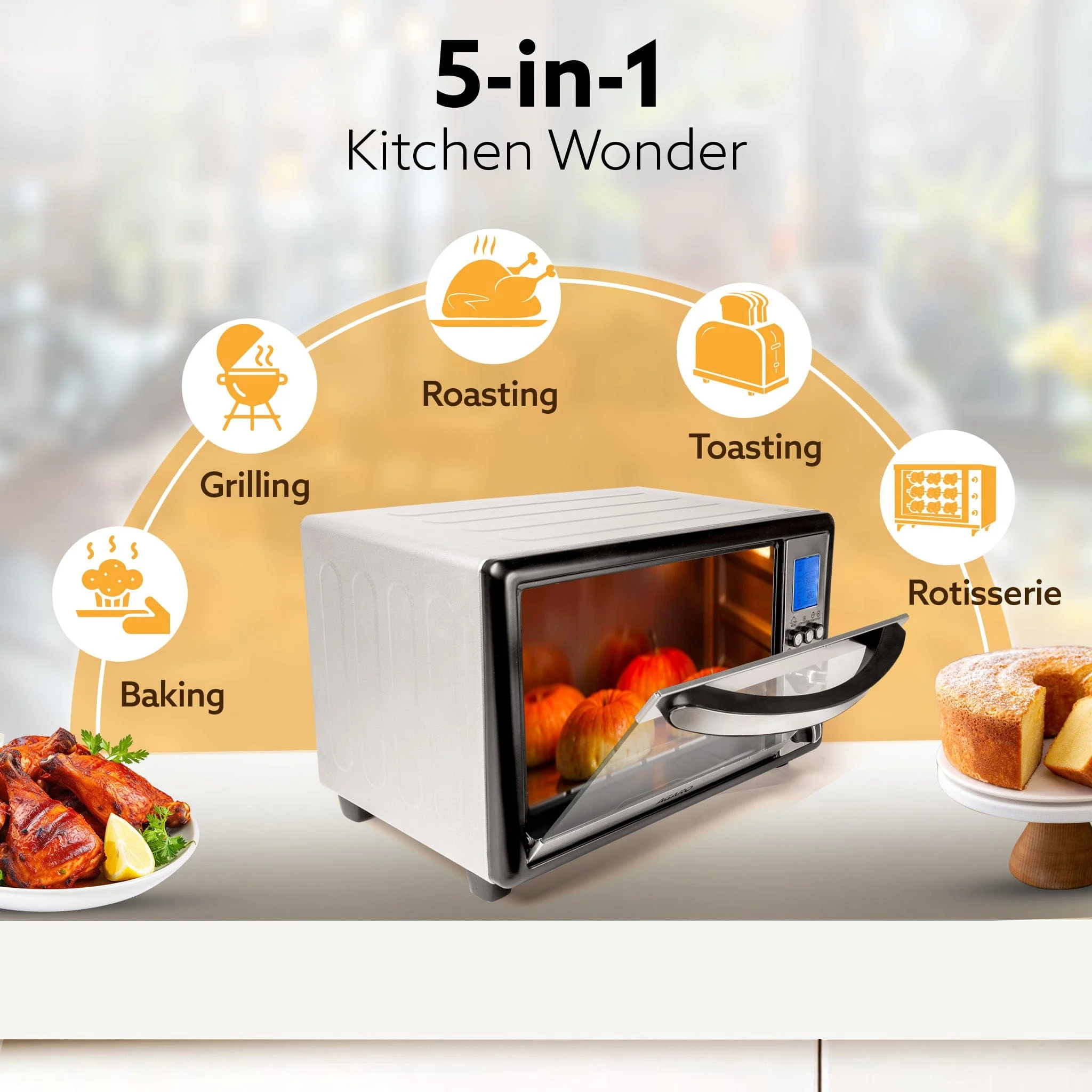 Imperial 30L Digital OTG, Convection Oven Toaster Griller with 9 Preset Cooking Modes, Motorized Rotisserie, Backlit LCD, for Baking, Grilling & Toasting, Silver - Image 4