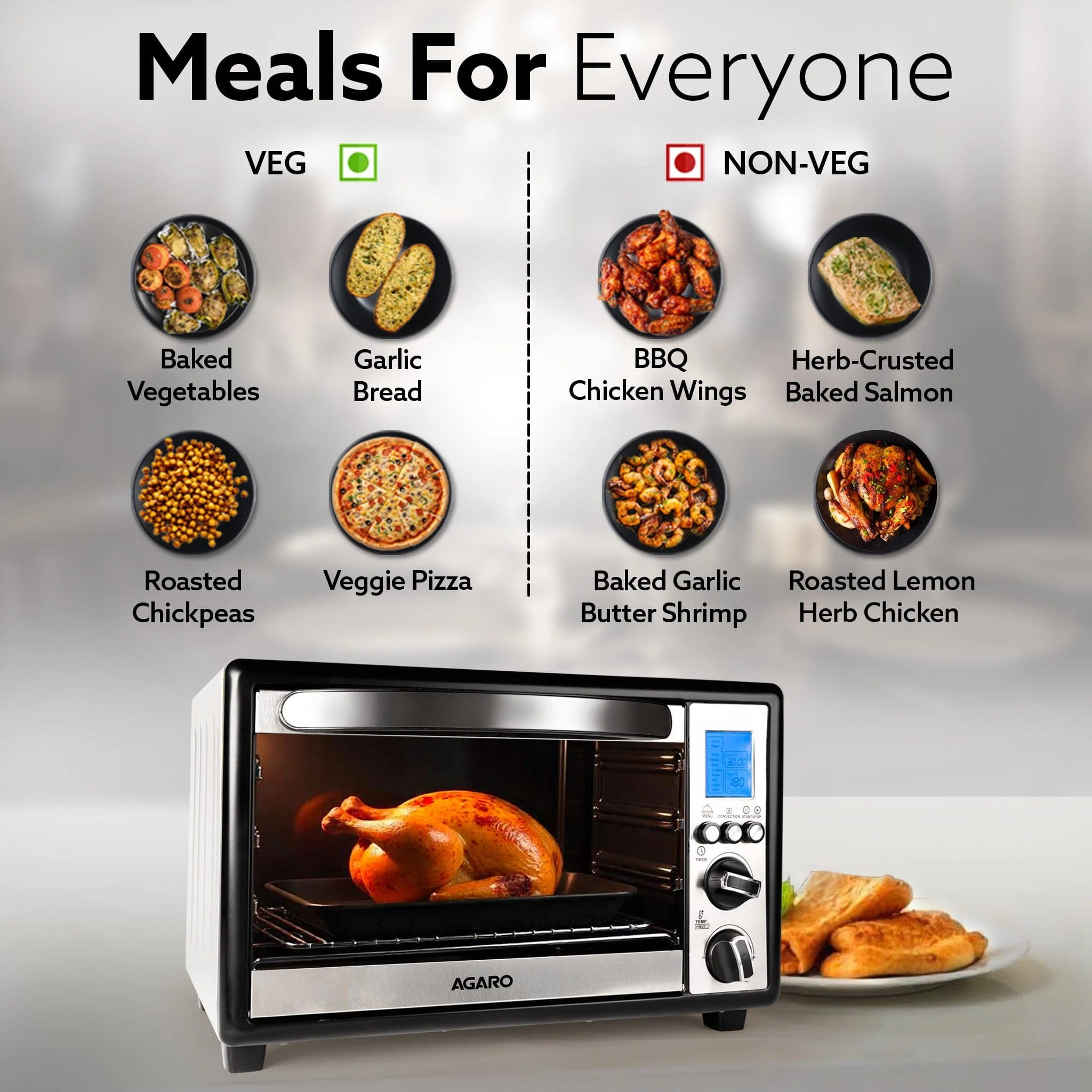 Imperial 30L Digital OTG, Convection Oven Toaster Griller with 9 Preset Cooking Modes, Motorized Rotisserie, Backlit LCD, for Baking, Grilling & Toasting, Silver - Image 6