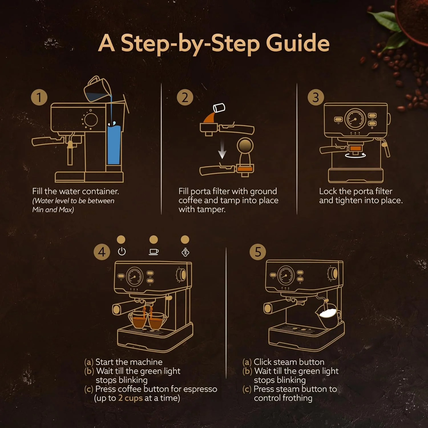 Imperial Espresso Coffee Maker, Coffee Machine, 15 Bars, With Foaming Milk, Frother Wand for Espresso, Cappuccino, Latte and Mocha, Steam Espresso Maker For Home, Adjustable Milk Frothing and Double Temperature Control System, Stainless Steel, 1100W - Image 6