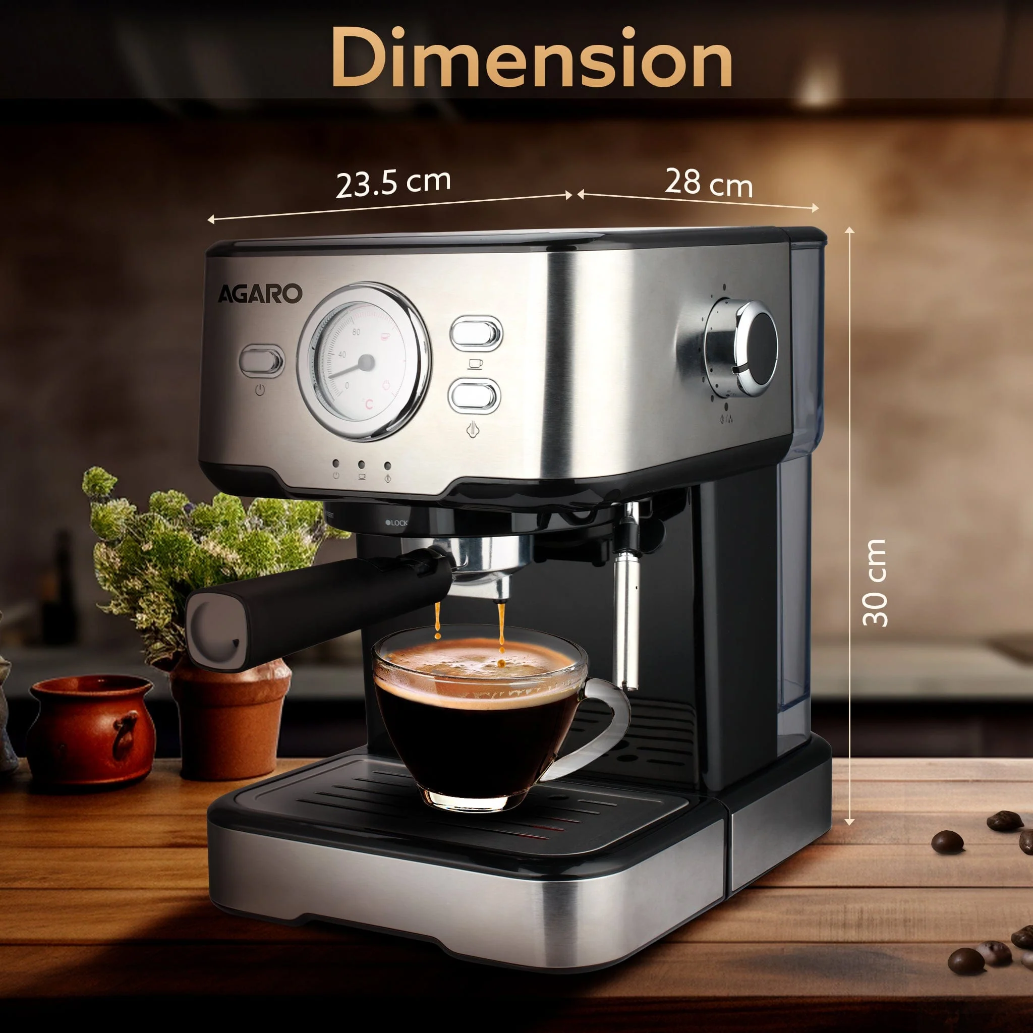 Imperial Espresso Coffee Maker, Coffee Machine, 15 Bars, With Foaming Milk, Frother Wand for Espresso, Cappuccino, Latte and Mocha, Steam Espresso Maker For Home, Adjustable Milk Frothing and Double Temperature Control System, Stainless Steel, 1100W - Image 9