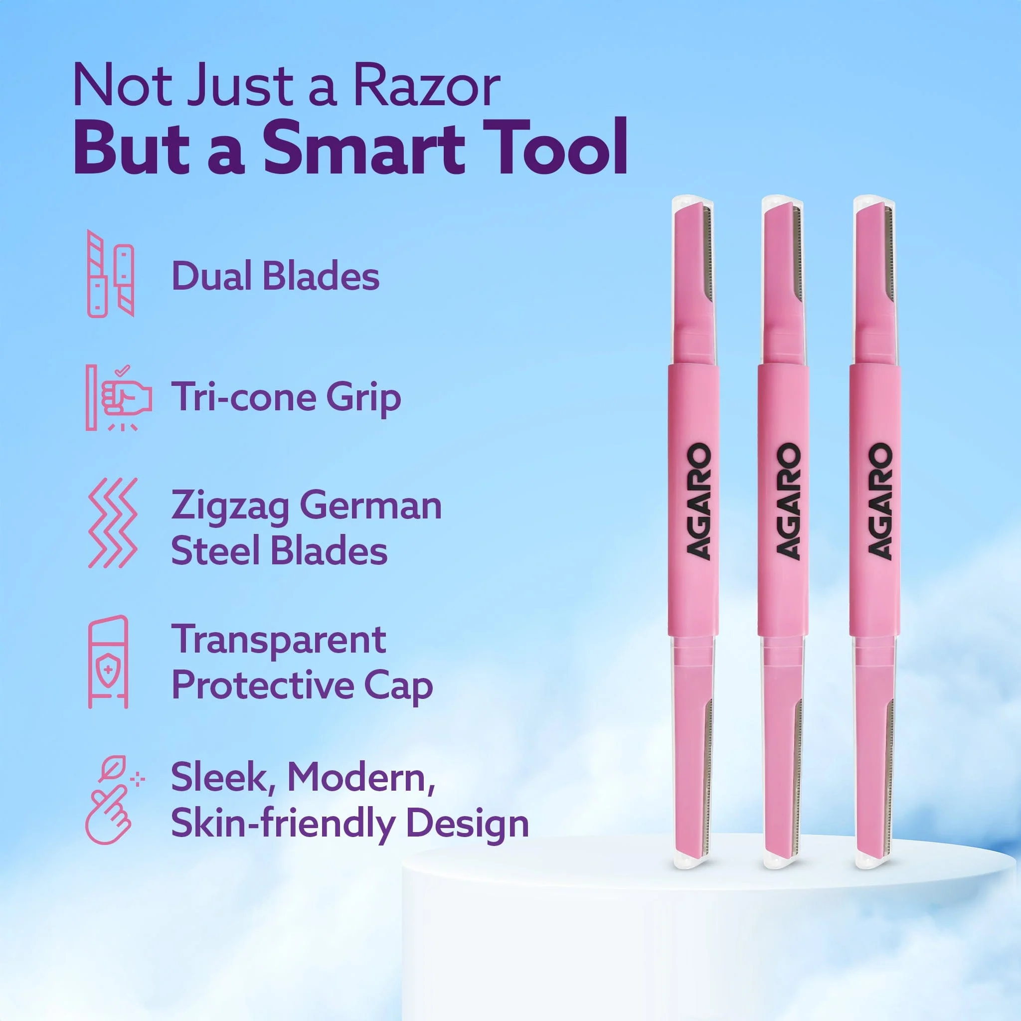Imperial Face & Eyebrow Razor for Women (Pack of 3) | Dual Blade Head with German Blades | Easy Facial Hair Shaping & Shaving | Reusable up to 5 Times | Rust-Free Durable Blades - Image 6