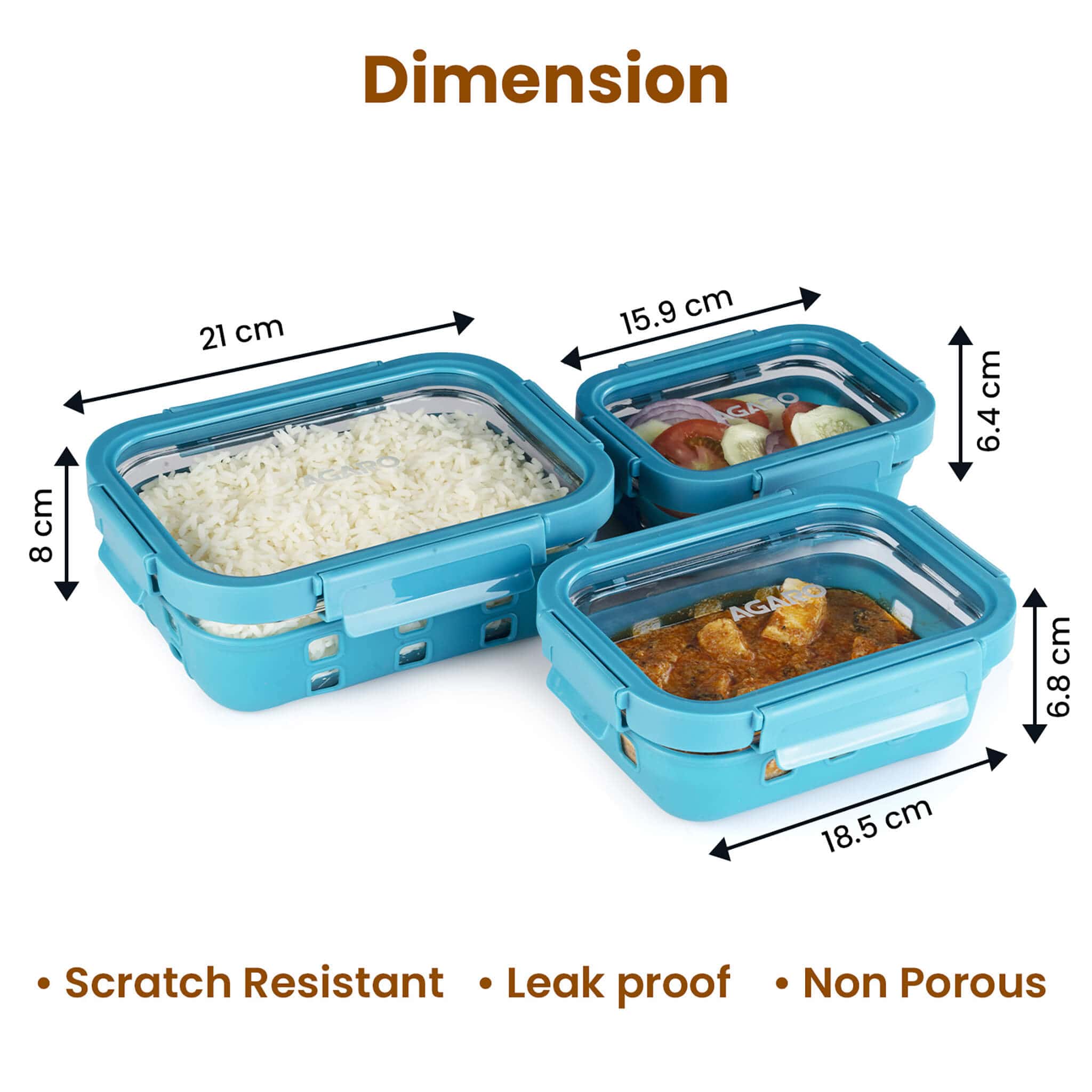 Imperial Glass Containers - 370, 640, 1050 ml - Cyan - Image 6