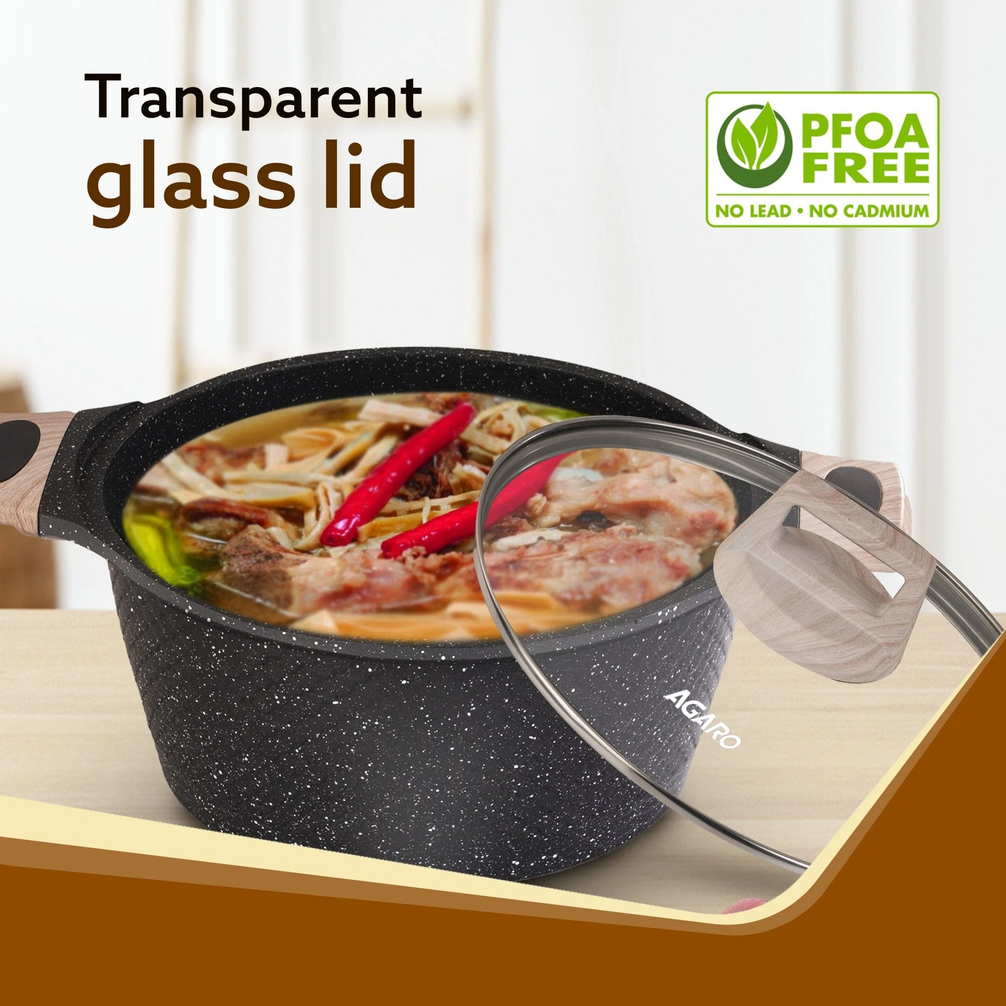 Imperial Granite Non Stick Casserole with Glass Lid, 4L/24cm, Cast Aluminium Body, Stew Pot, Biriyani Pot,  Sauce Pot, Gas & Induction Compatible, Dark Grey - Image 4