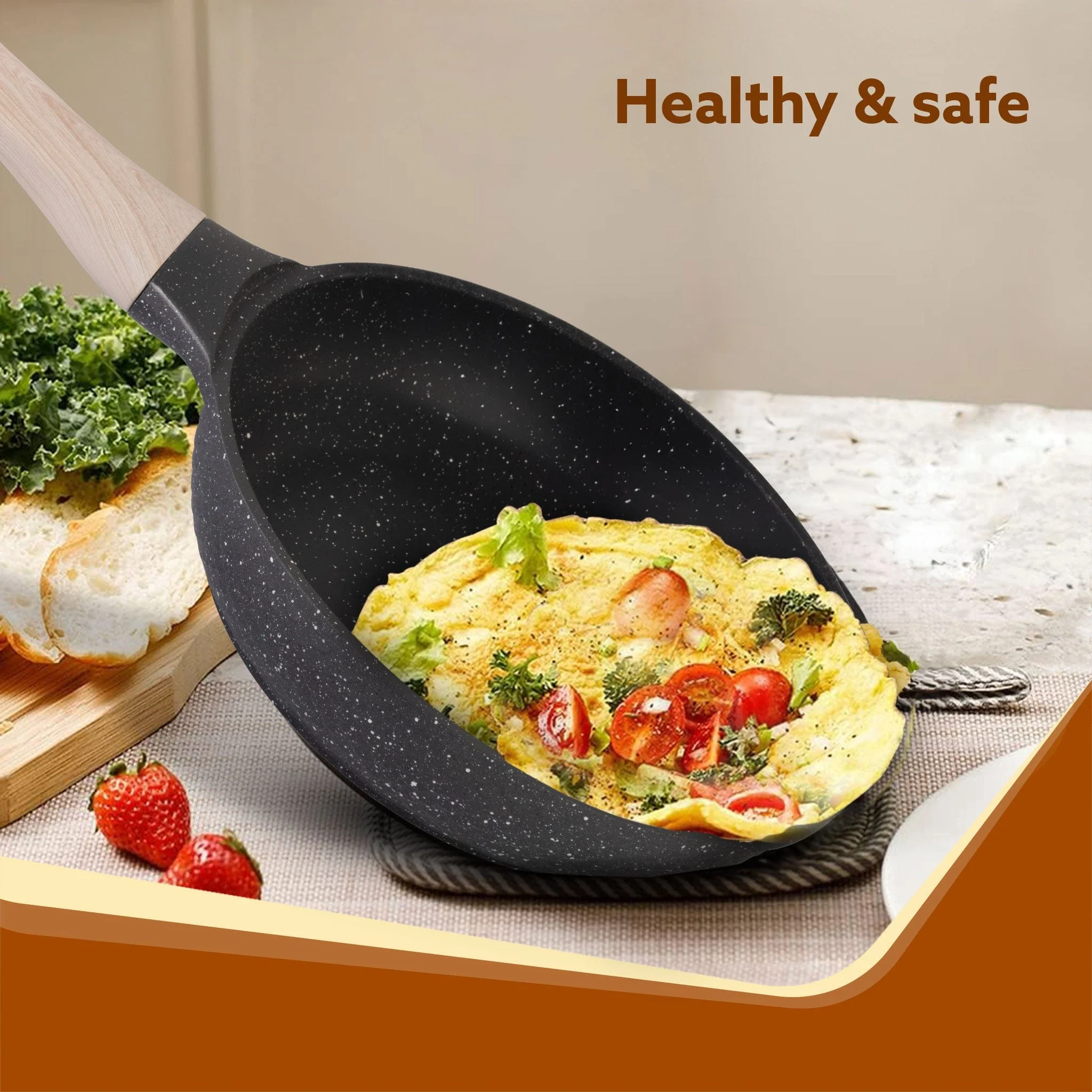 Imperial Granite Non Stick Cookware Set, 4pcs Cookware Set, 24cm &16cm Sauce pan with Lid, 28cm Deep Fry Pan with Lid, Cast Aluminium, Gas & Induction Compatible - Image 3