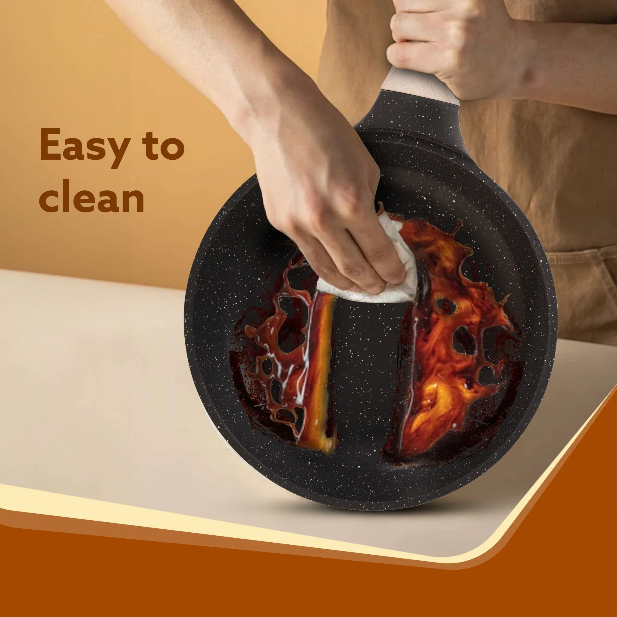 Imperial Granite Non Stick Cookware Set, 4pcs Cookware Set, 24cm &16cm Sauce pan with Lid, 28cm Deep Fry Pan with Lid, Cast Aluminium, Gas & Induction Compatible - Image 5