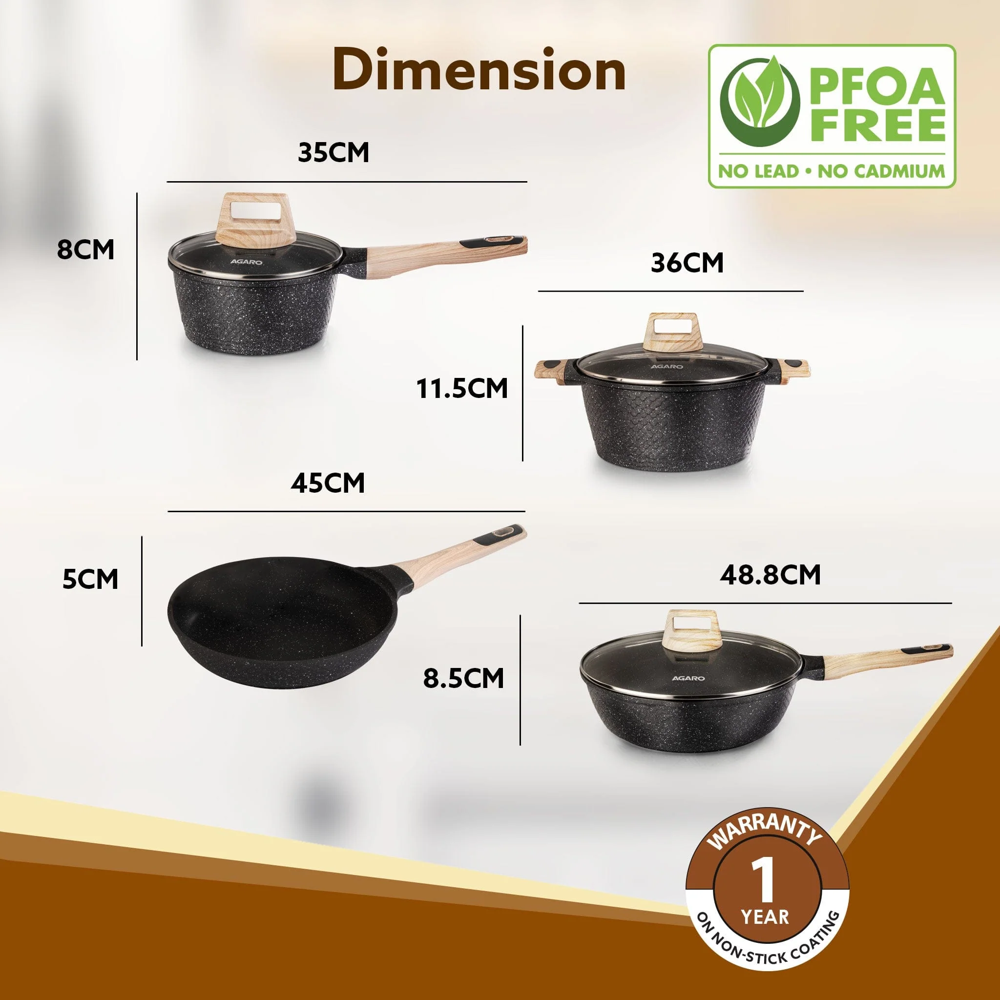 Imperial Granite Non Stick Cookware Set, 4pcs Cookware Set, 24cm &16cm Sauce pan with Lid, 28cm Deep Fry Pan with Lid, Cast Aluminium, Gas & Induction Compatible - Image 6