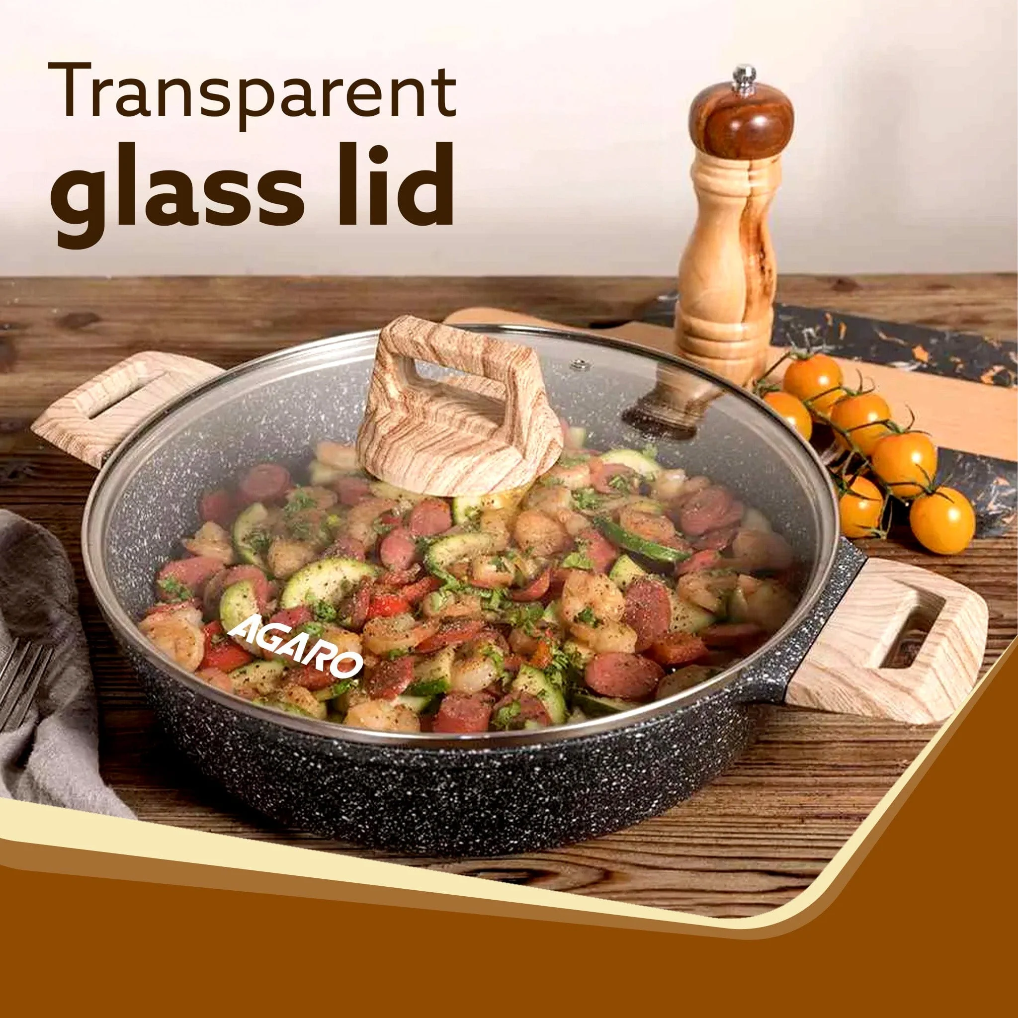 Imperial Granite Non Stick Kadai with Glass Lid, 2.8L / 24cm, Kadai ,Deep Frying Pan, Biryani Pot, Cast Aluminium Body, Gas & Induction Compatible, Dark Grey - Image 4