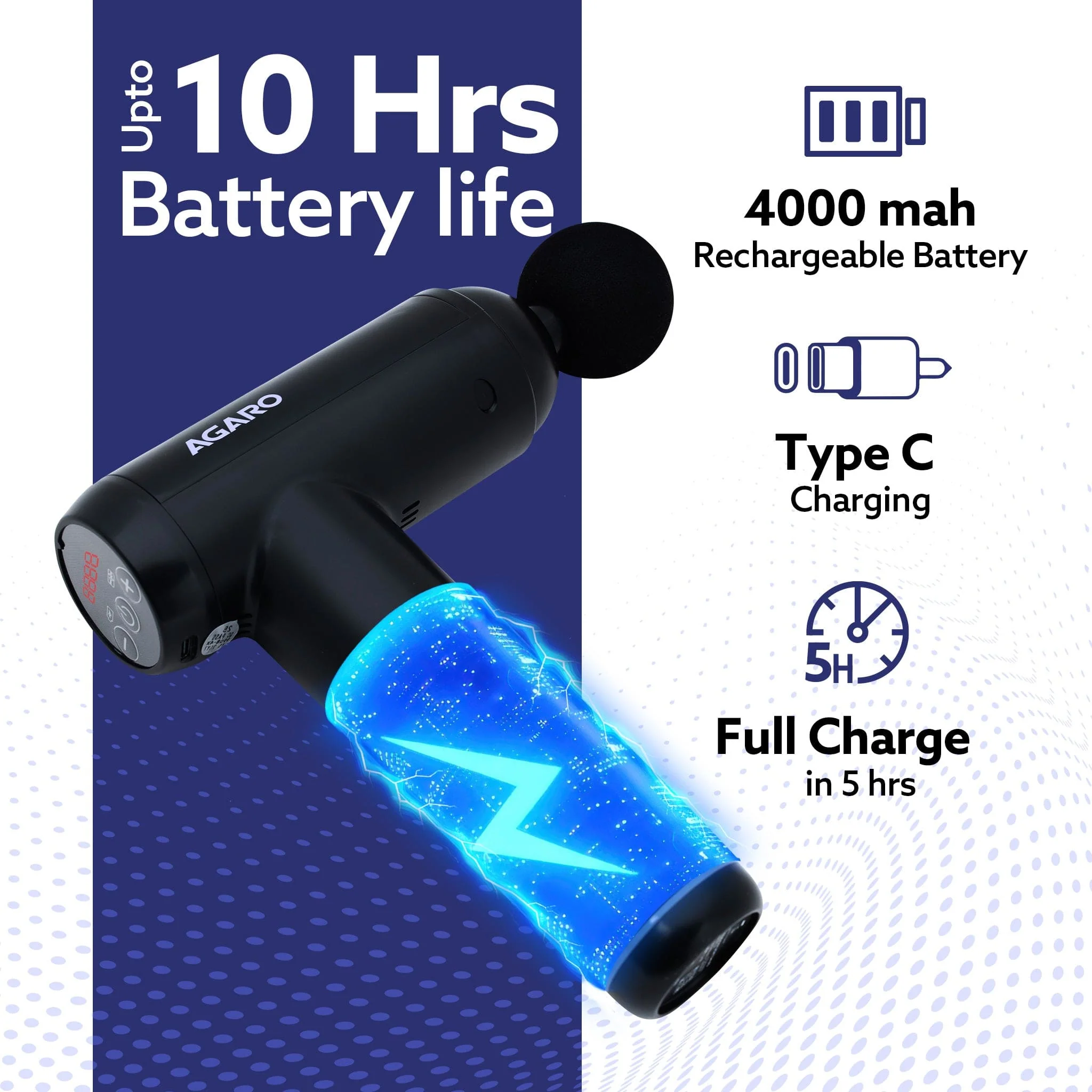Imperial Gun Massager Deep Tissue Handheld Massager, Up to 99-Level Control, 4 Heads, Rechargable, Muscle Relaxation of Neck, Shoulder, Back, Foot for Men & Women, Post-Workout Recovery & Muscle Relief, Black - Image 6